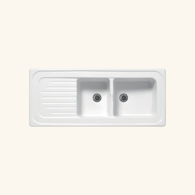 Evier céramique blanc Ewi IRÈNE à encastrer 2 bacs 1 égouttoir