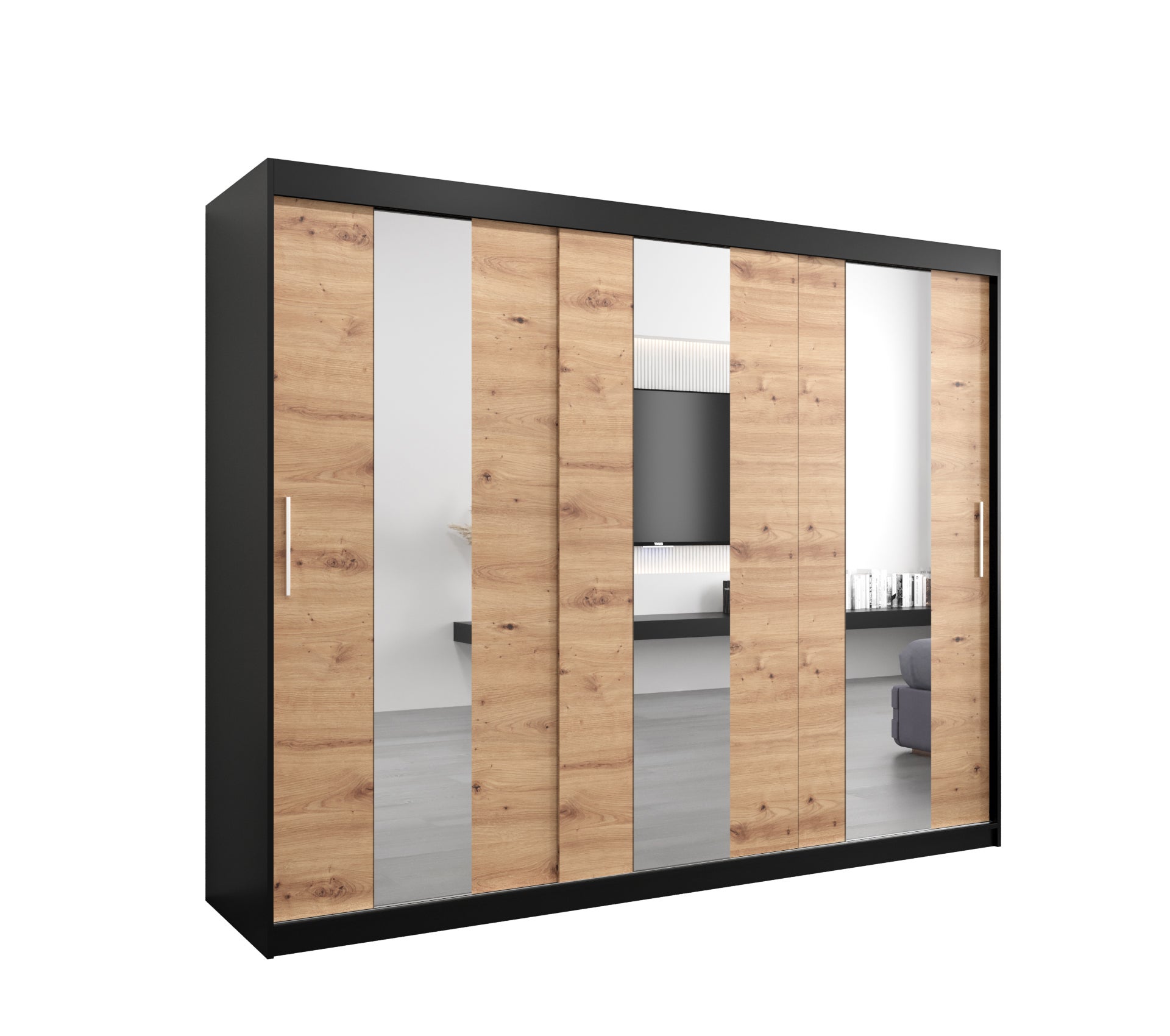 Szafa przesuwna garderoba POLE 250 x 62 x 200 cm Czarny + Artisan - Abiks Meble