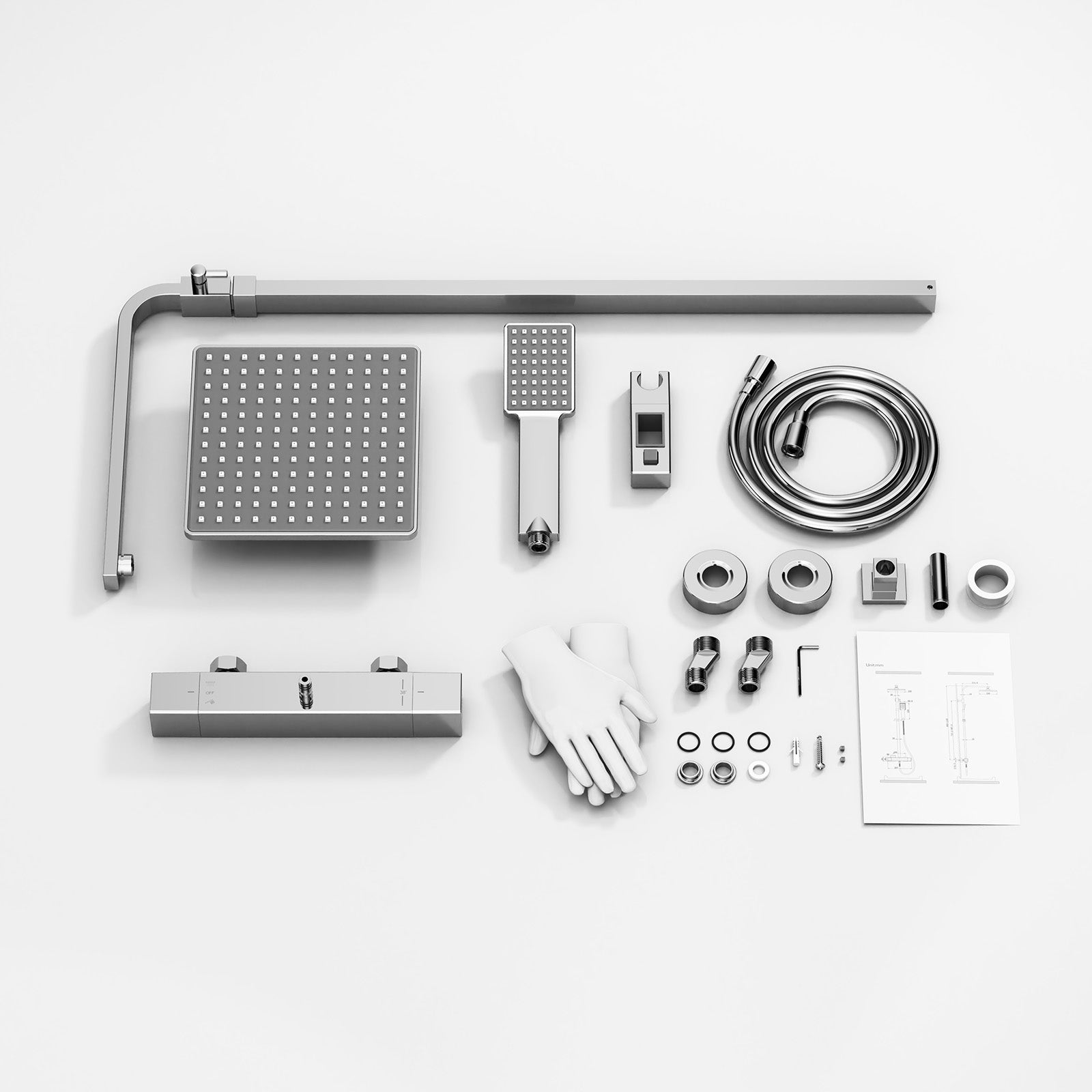 Colonne de Douche Thermostatique Chromé, Ensemble de Douche Corps en Laiton, Hauteur Réglable 855-1105mm, Système de Douche avec mitigeur - 8