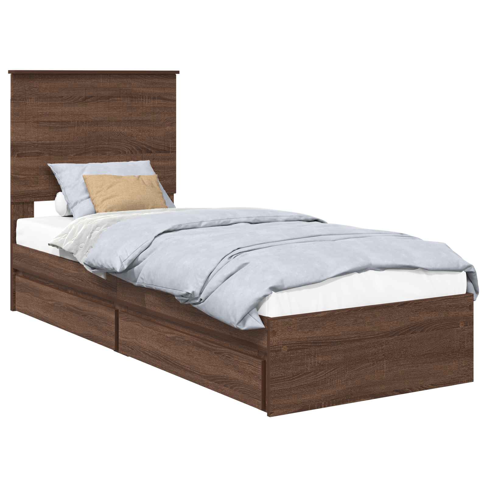 Lit coffre chêne brun 75 x 190 cm panneau de bois - 2