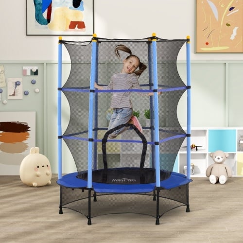 Trampoline Enfant 140cm Avec Filet De Sécurité - Trampoline Intérieur Extérieur, Cadre Acier Robuste, Poignée Antidérapante, Charge 45kg, Idéal Pour Enfants