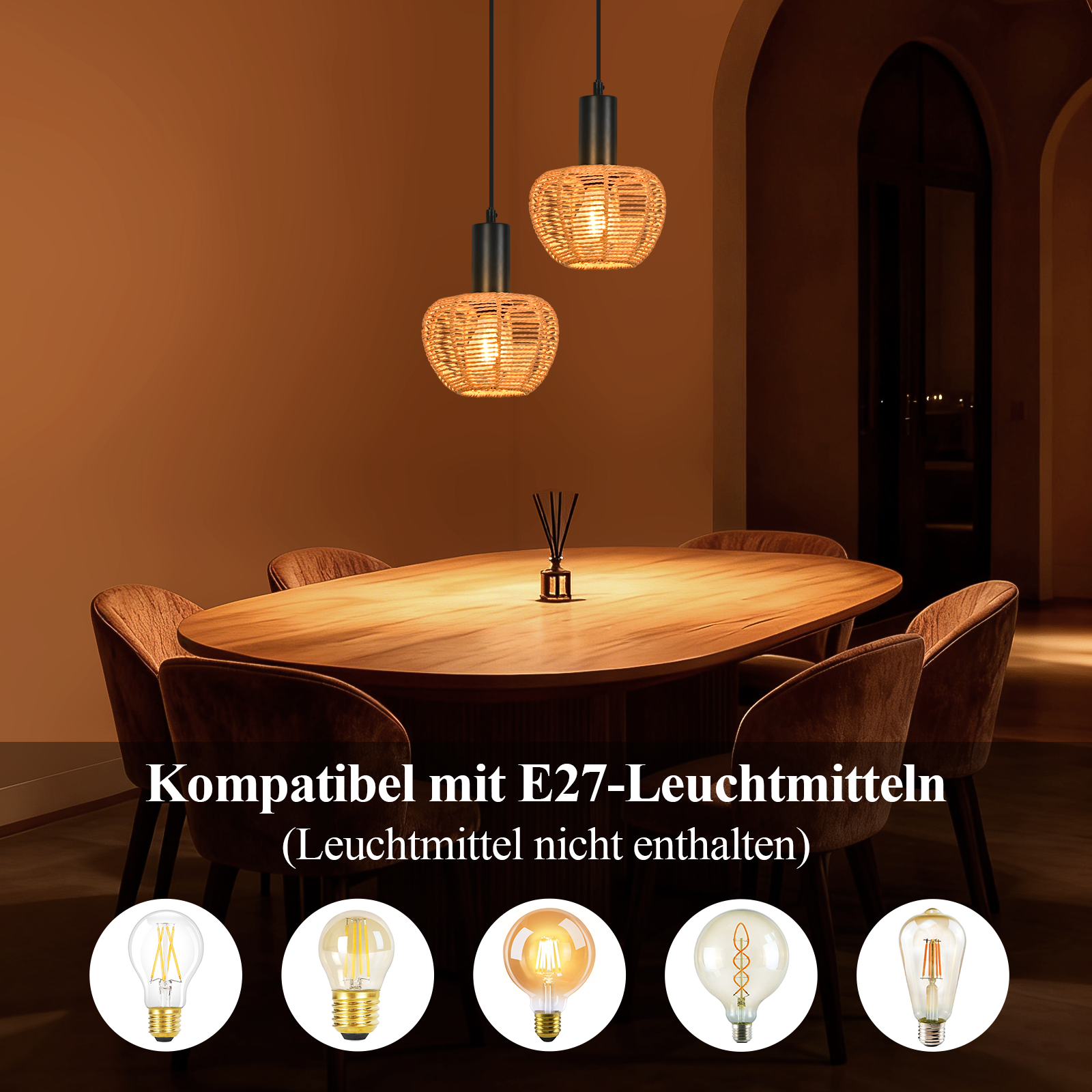 ZMH Lampa wisząca do jadalni w stylu vintage, 1-punktowa (żarówka nie jest dołączona) - 4