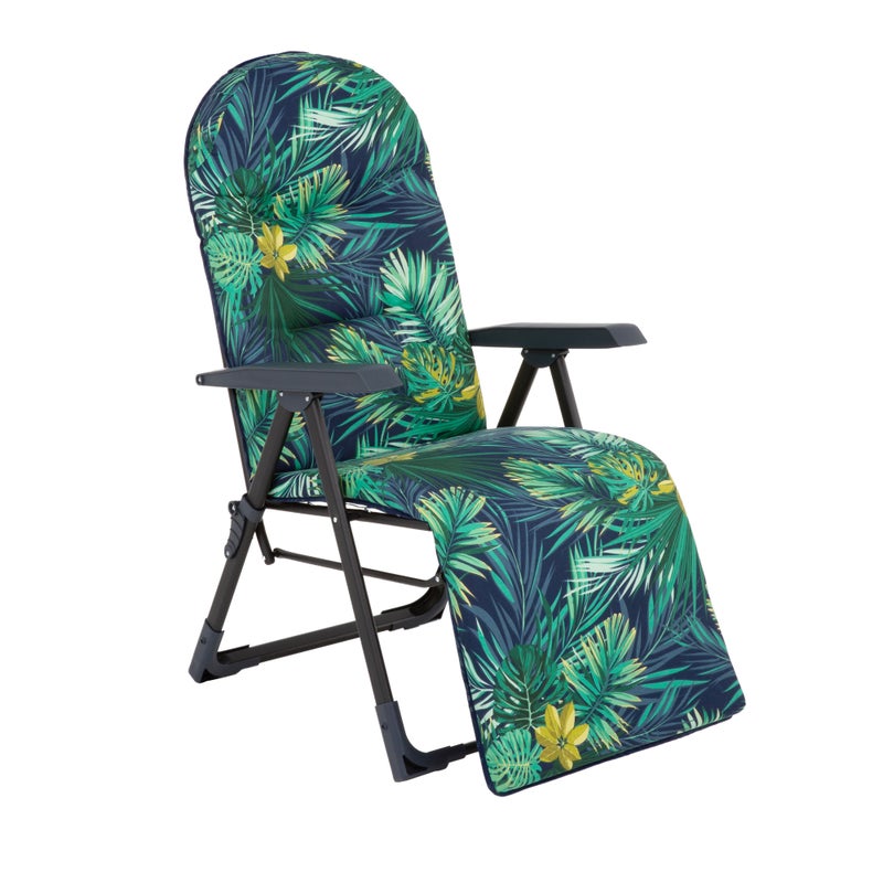 Fotel ogrodowy rozkładany Galaxy Plus Black Edition z podnóżkiem zielony w motyw roślinny Patio