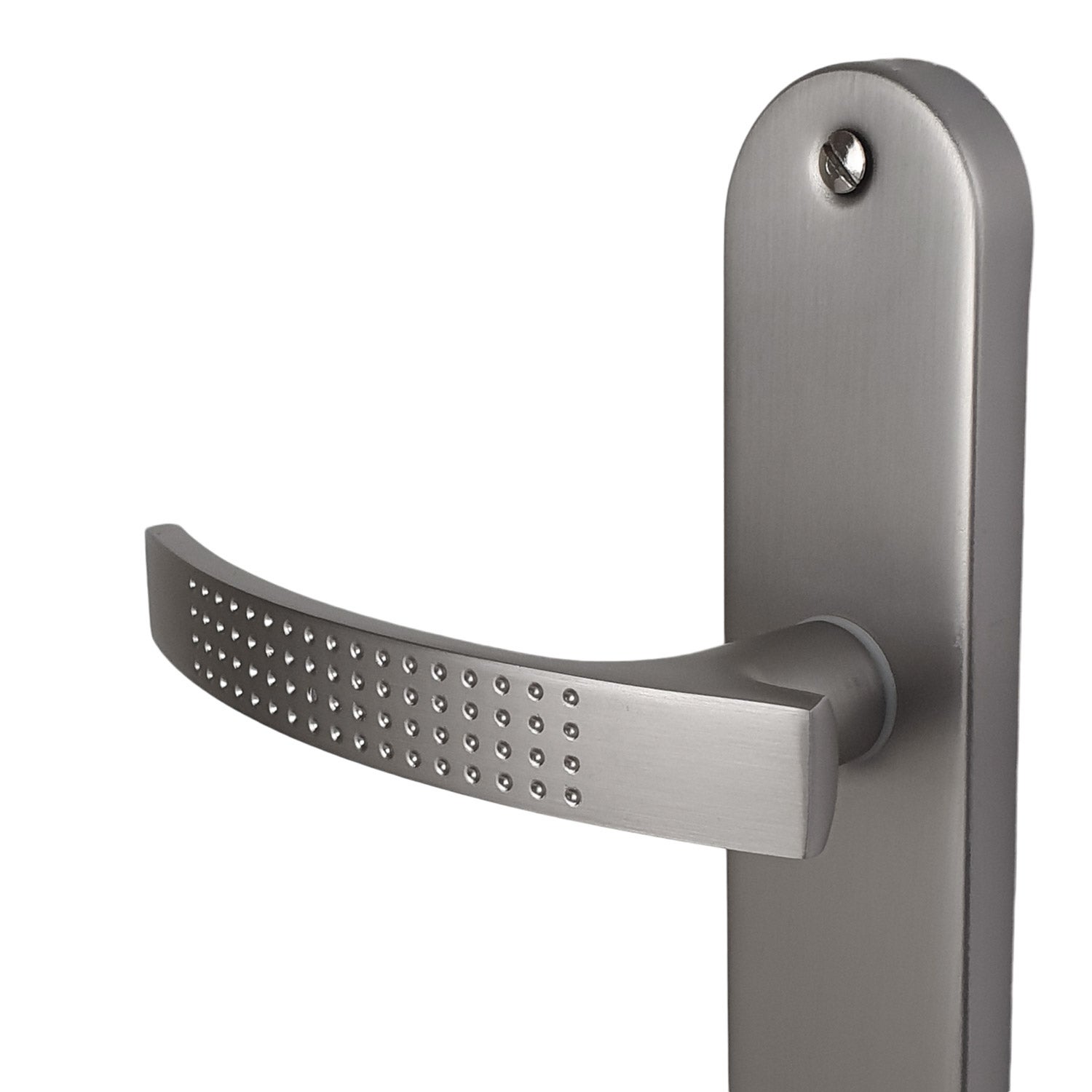 2 poignées de porte AUDACE trou de Cylindre, Aluminium nickel mat entraxe 195 mm, entrée bureau garage - 7