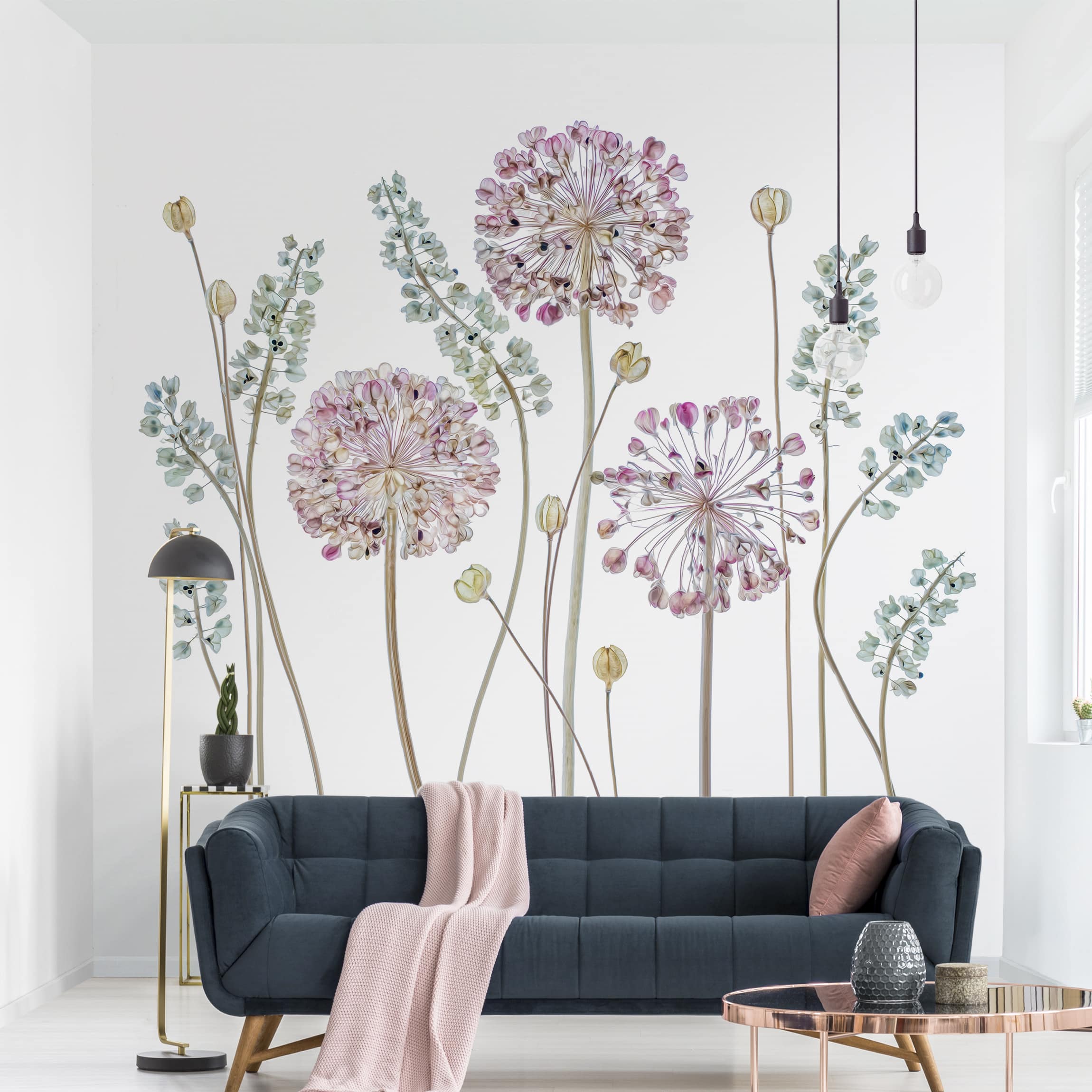 Papel pintado fotomural flores allium botánico tropical rústico 224 - salón dormitorio cocina - tnt 336 x 336 cm adhesivo