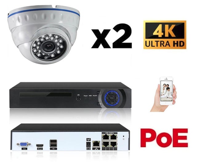Kit vidéo-surveillance 2 caméras dome ip ultrahd 4k - 8mp poe