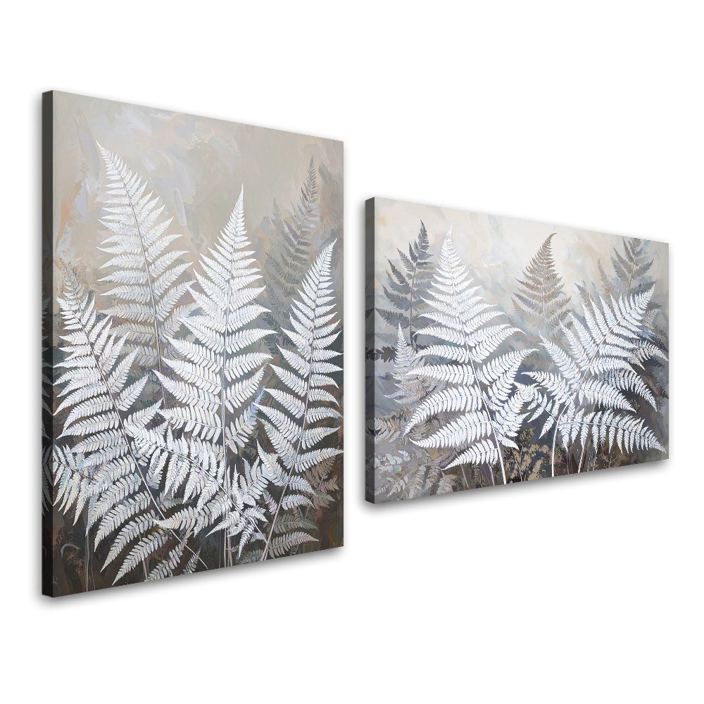 Set de tableaux sur toile, Feuilles de fougère blanches plantes en ...
