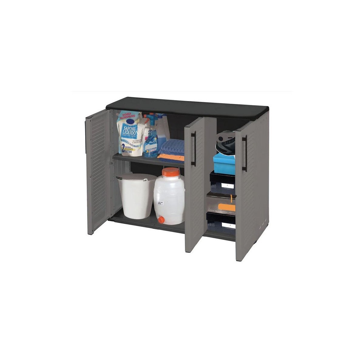 Armadio Da Giardino Casa.pro 92x80x50cm - In Acciaio Con 2 Ante, Ripiano E Piedini Regolabili, Grigio/Nero - Foto 8