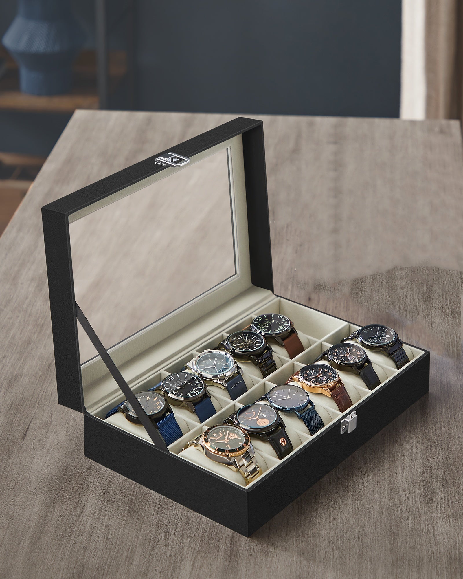 ROUHO Travel Gioielleria Orologio Custodia Pelle Sintetica Scatola Orologi Verde Peluche Orologio Esporre Scatola Per Rolex Daytona - Foto 3