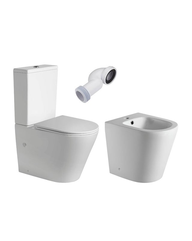 Combo Inodoro Redondo Fondo Reducido con Cisterna | Tapa con Caída Amortiguada + Bidet a Suelo Redondo | Blanco Mate