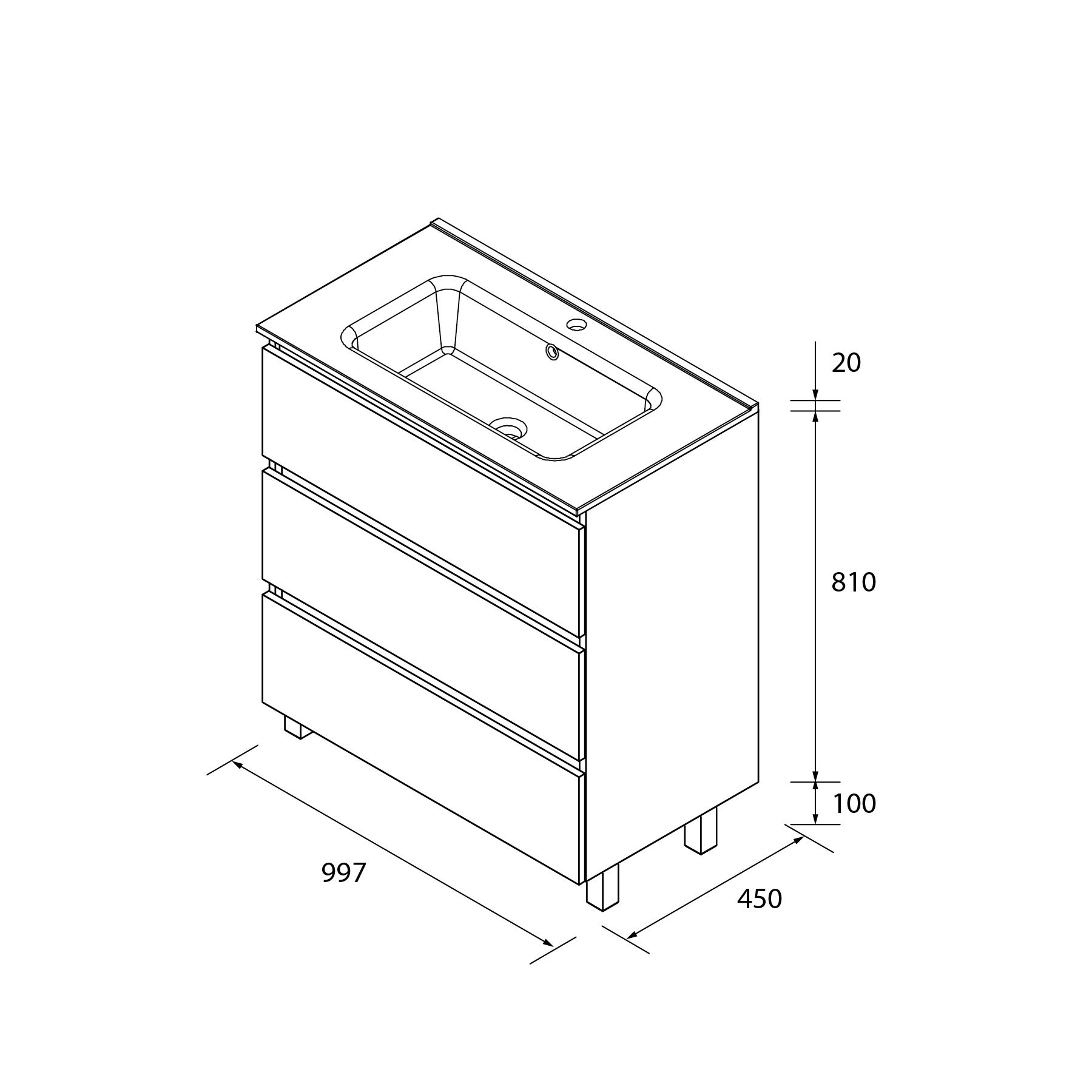 Meuble de salle de bain BEQUIA 3C 100cm Blanc mat | Vasque Porcelaine Centrale - 5