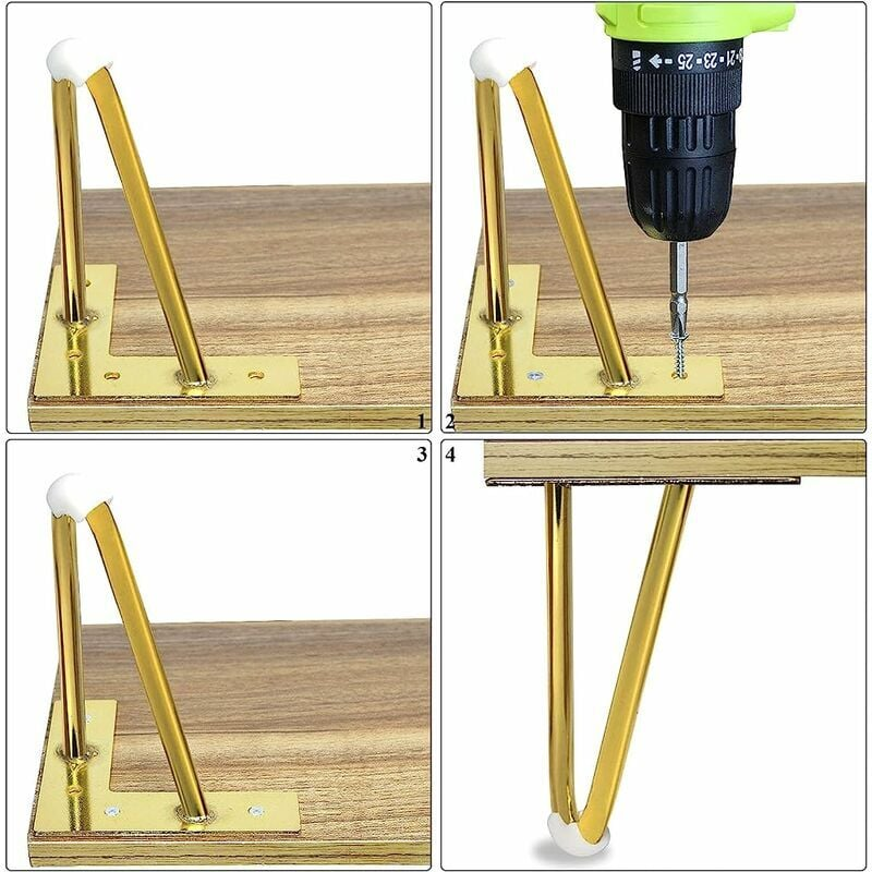 Paquet de 4 pieds de meubles en métal doré de 6 pouces, pour armoires, meuble TV, commodes, projets de bricolage - 4
