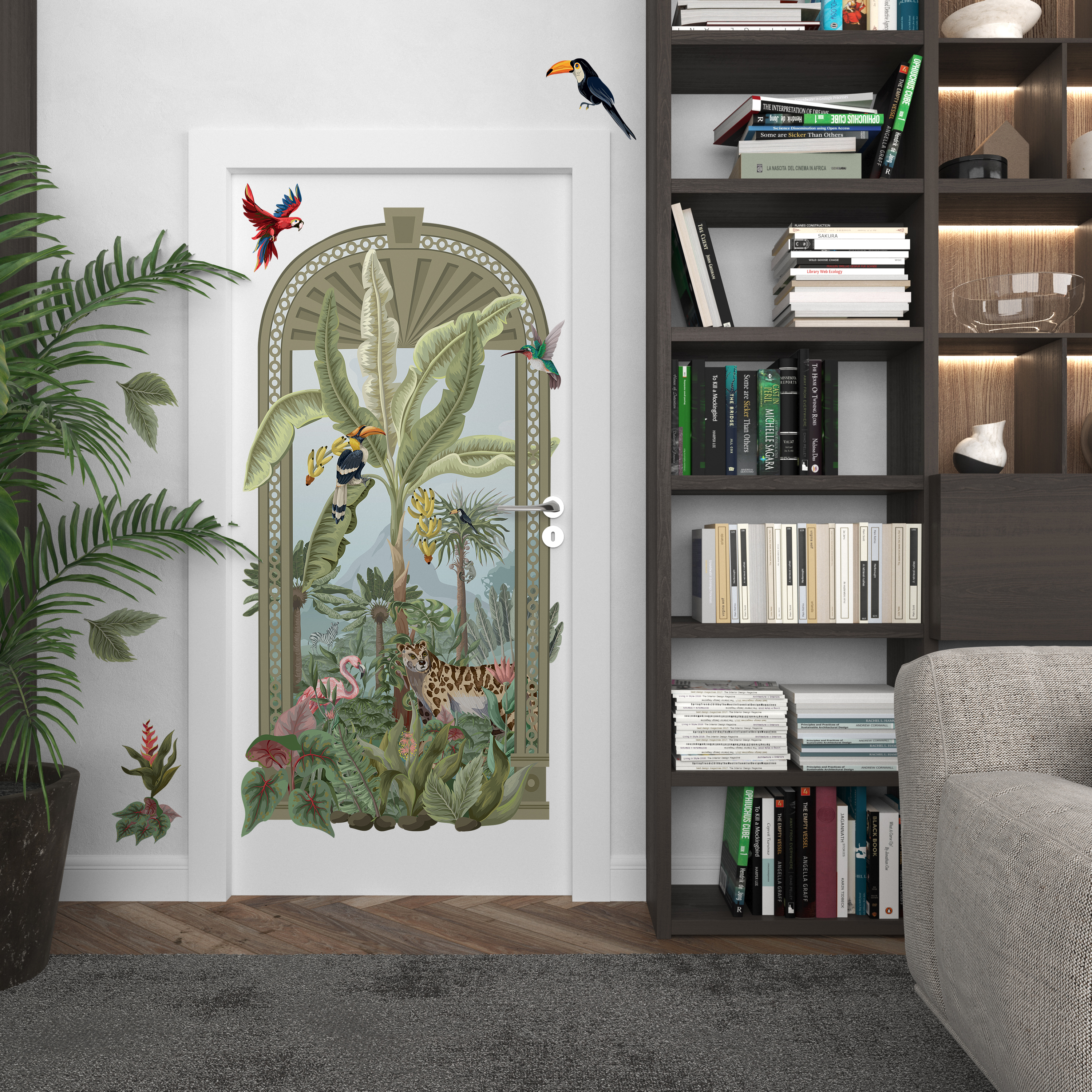 Decoración panorámica de corte grande, trompe l'oeil graphics en dream amazonian jungle, 164.5 cm x 84.5 cm