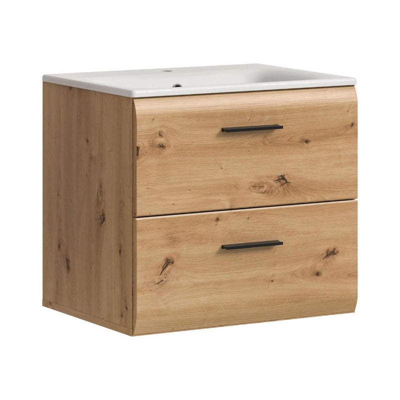 Ice szafka pod umywalkę w zestawie z umywalką 2 szuflady dąb dekor.