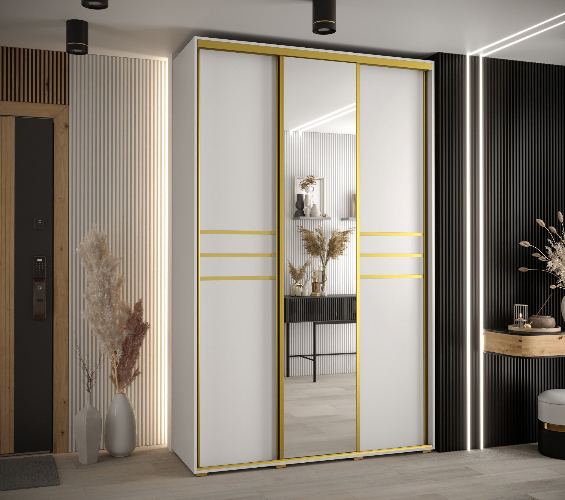 Szafa przesuwna z lustrem wysoka Davos 11 160 x 60 x 235,2 cm biały + biały + u. złoty - Abiks Meble - 2
