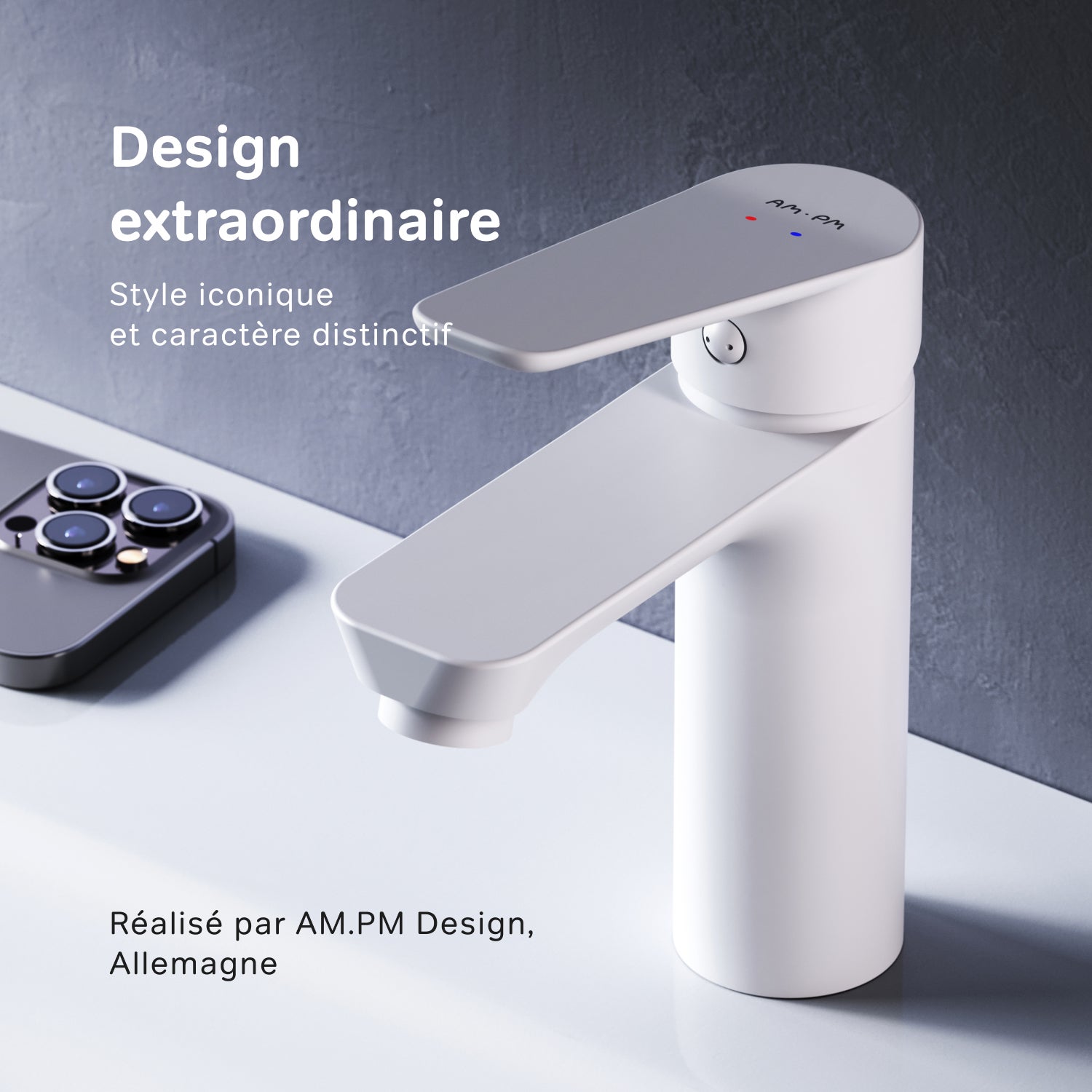Mitigeur de Lavabo, Robinet de Lavabo avec bonde clic clac, Robinet de lave-mains, Blanc, taille S, FTA82233 AM.PM - 2