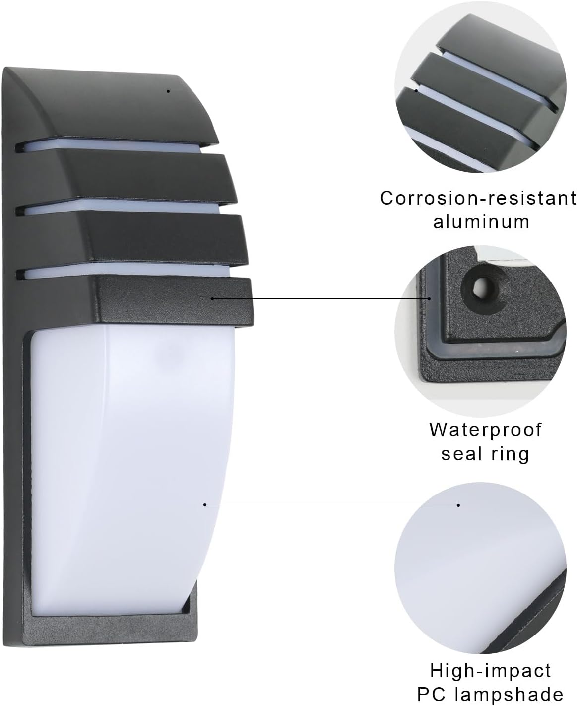 2 pezzi Applique da Esterno Impermeabile IP65 Lampada da parete a LED Bianco Caldo 3000K Per Ingresso Cortile Giardino Terrazza Balcone Garage Nero - 4