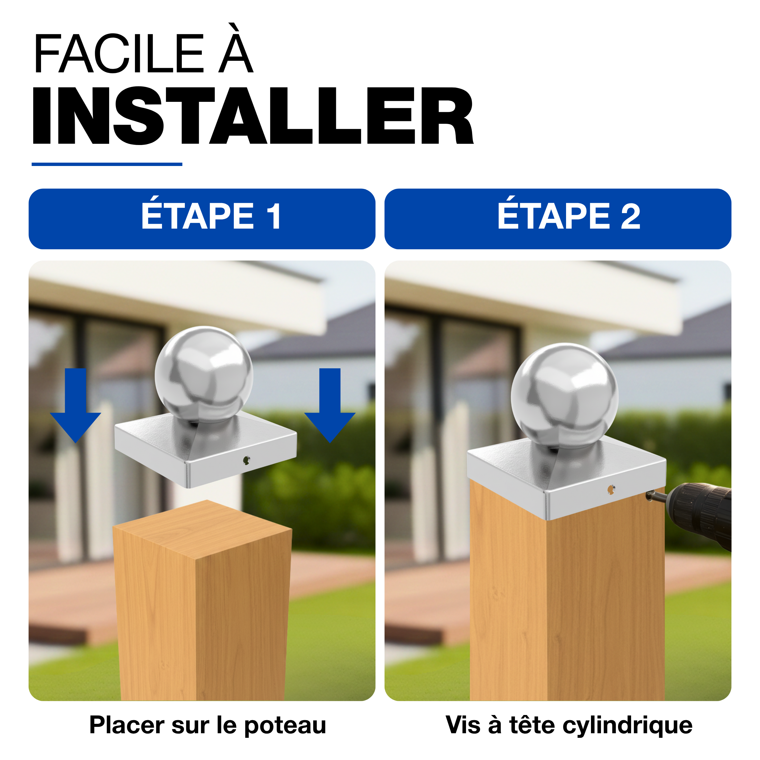 Capuchon de poteau Acier Inoxydable 71 x 71 mm boule chapeau poteaux capuchons protection bois GeZu Impex - 3
