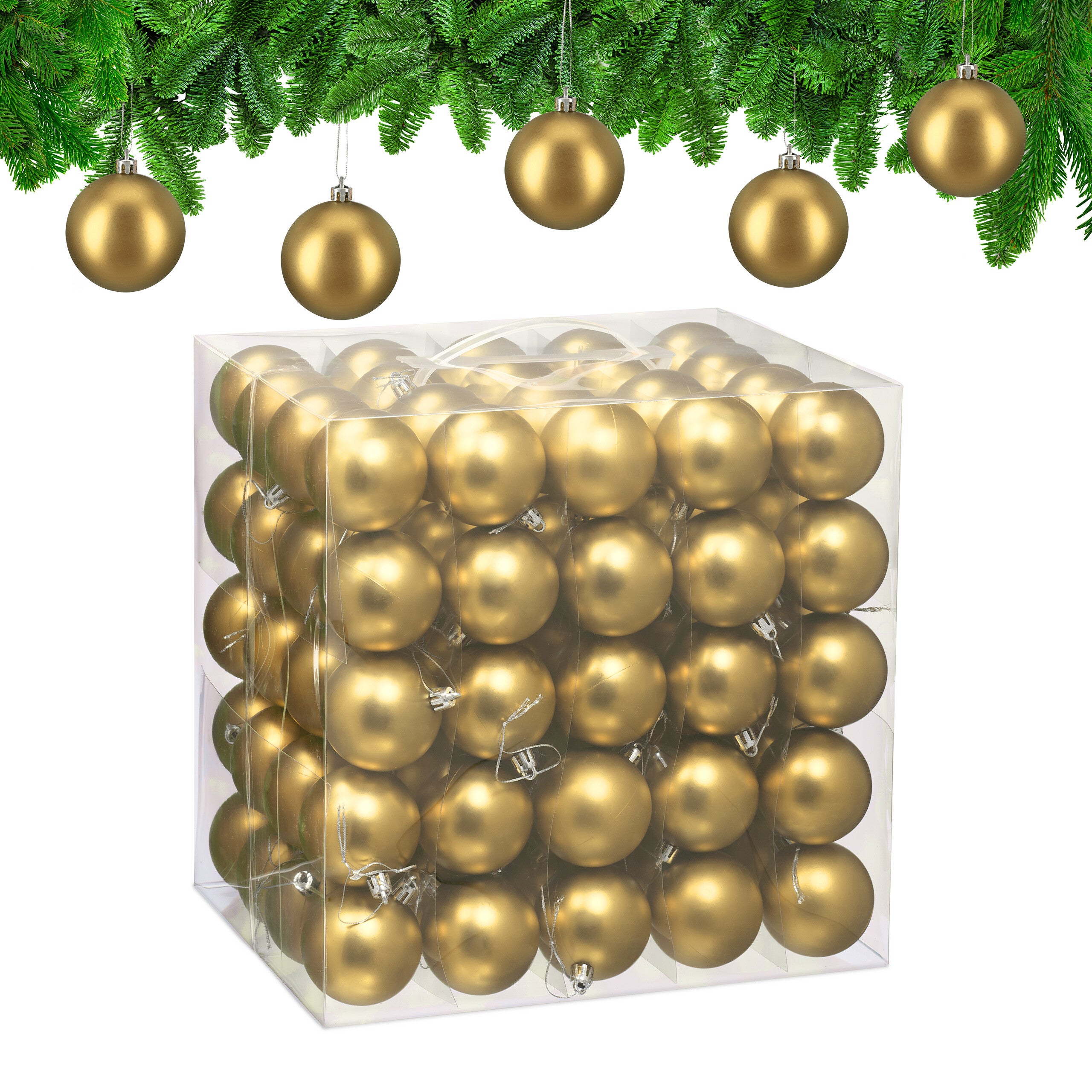 100 Boules De Noël Mates - Lot Déco Sapin - Plastique Robuste, Diamètre 6 Cm, Vert Foncé - Avec Cordon