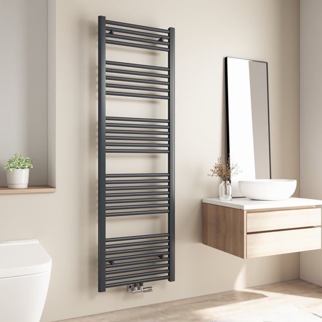 Heilmetz Sèche-serviettes eau chaude 160x50cm Anthracite – Radiateur mural tubulaire droit, 654W pour chauffage central