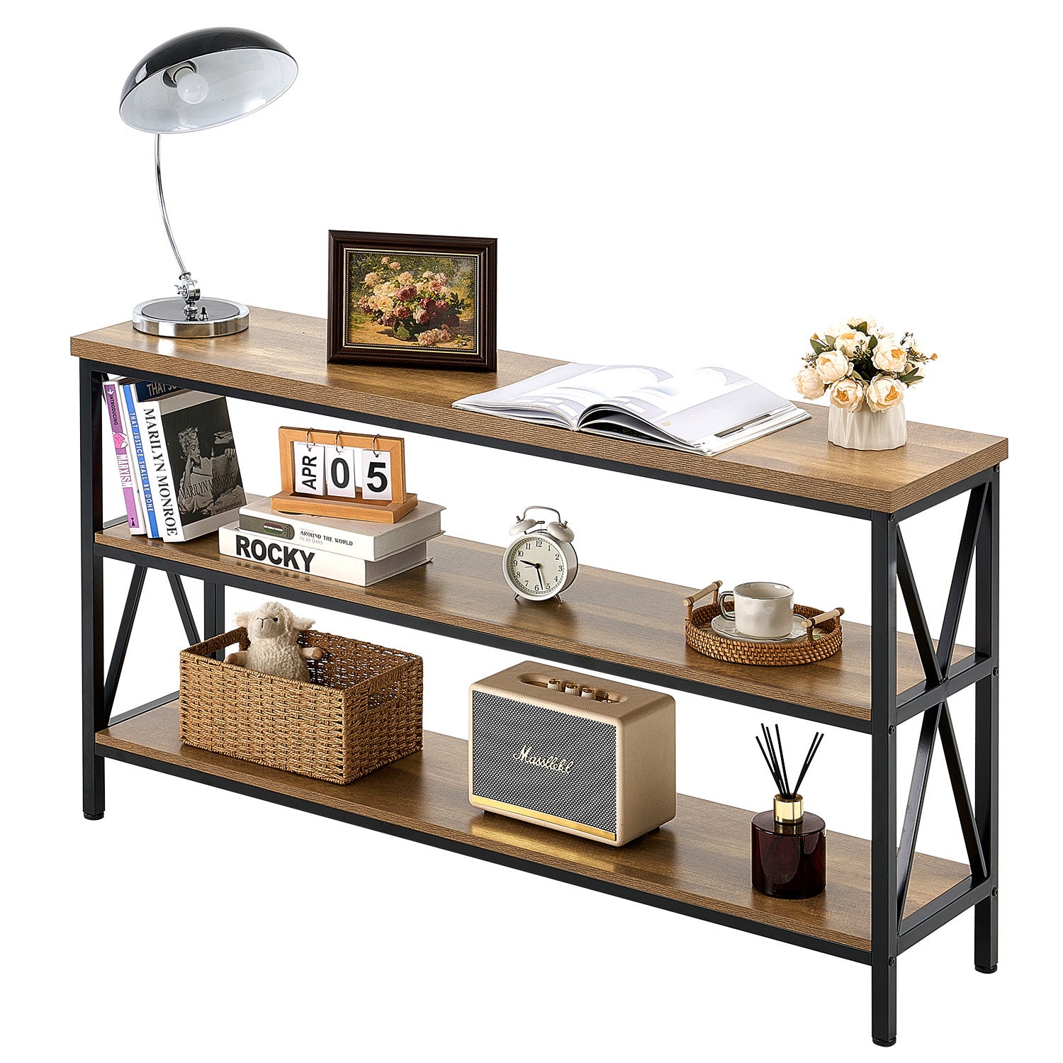 Table console étroite,SucceBuy 55,1 pouces,table entrée 3 niveaux,cadre métal,pour entrée,chambre - 3