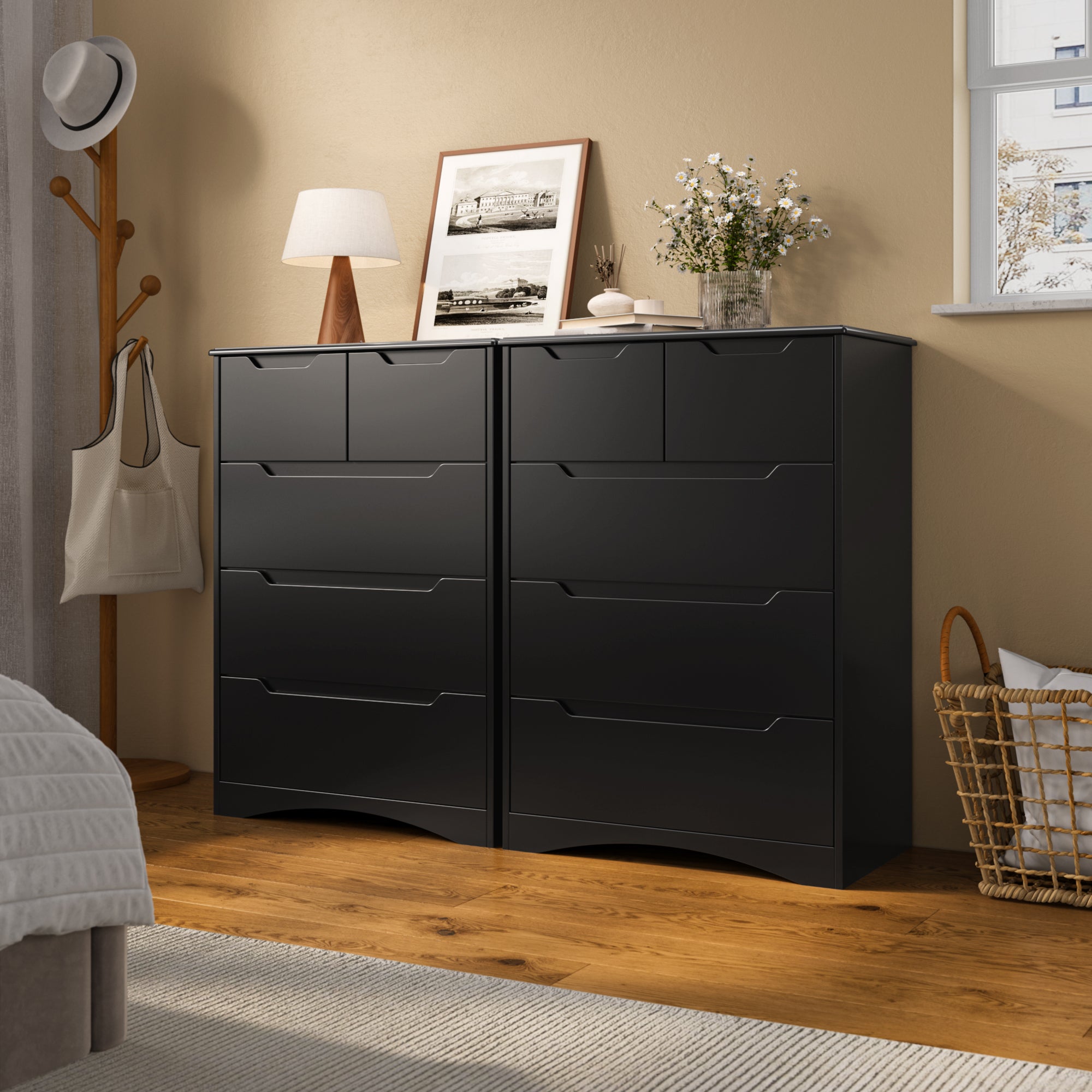 Bealife Cómoda de 5 cajones, negra, 72 x 41 x 94 cm - 2