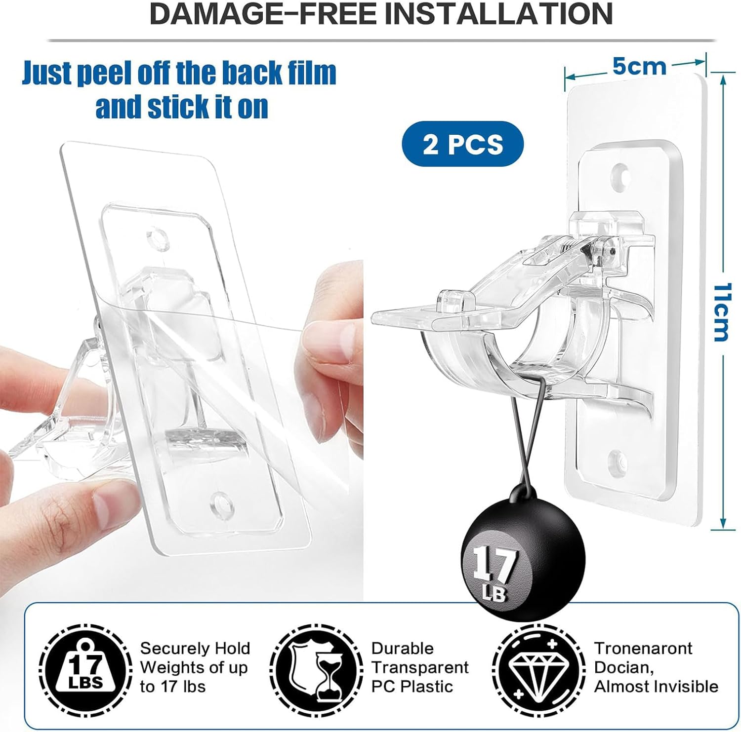 4 Staffe Adesive Per Asta Tenda - Senza Trapano - Ganci Autoadesivi Per Tende E Asciugamani - Fino A 4cm - 2
