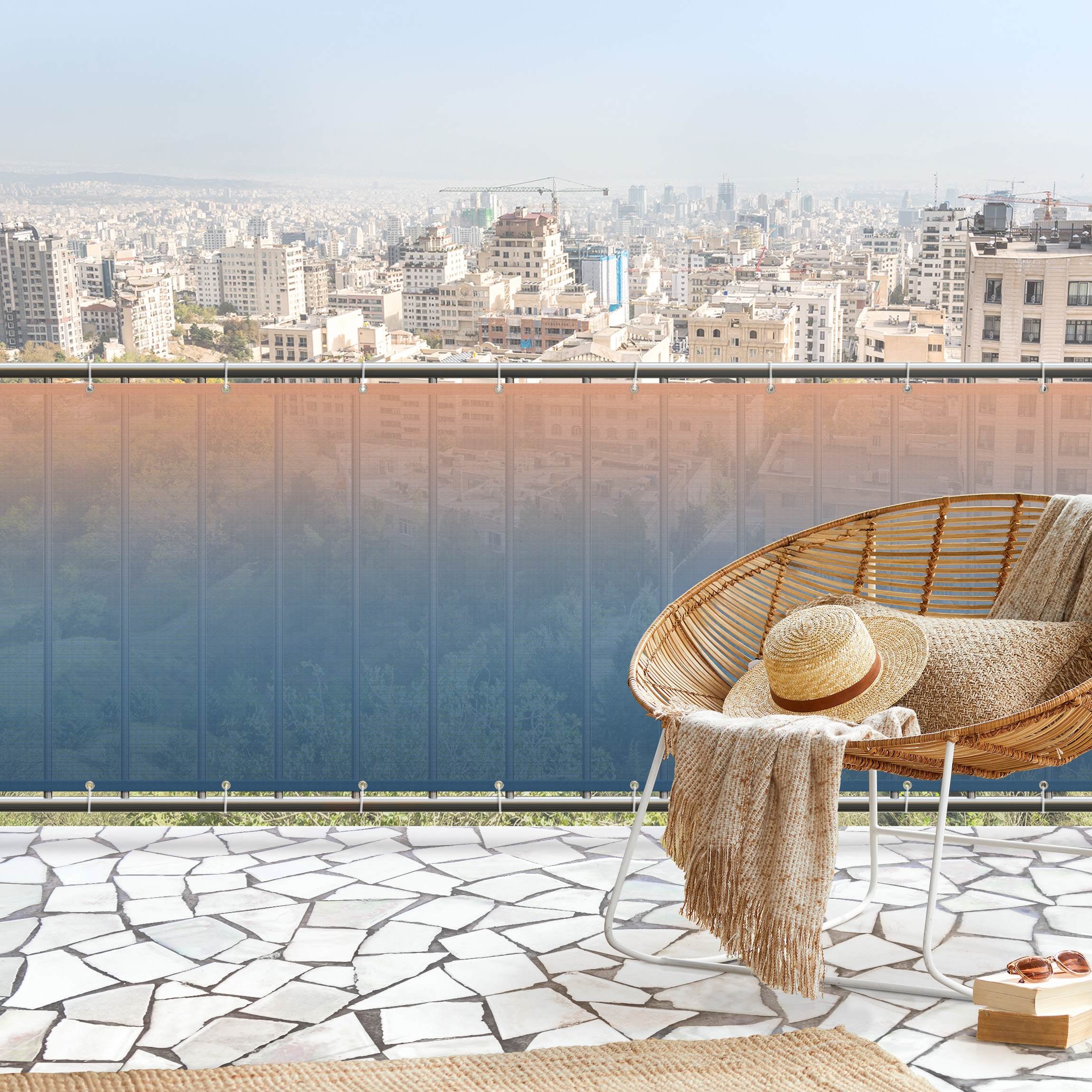 Cache-vue Balcon Opaque 108x350 Cm - Brise-vue Résistant Aux Déchirures Avec Attaches, Marron, Pour Jardin Et Extérieur