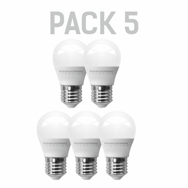 Pack x5 LEDECO Silver Electronics Spherical 5W E27 3000K Warm White Light Bulb
