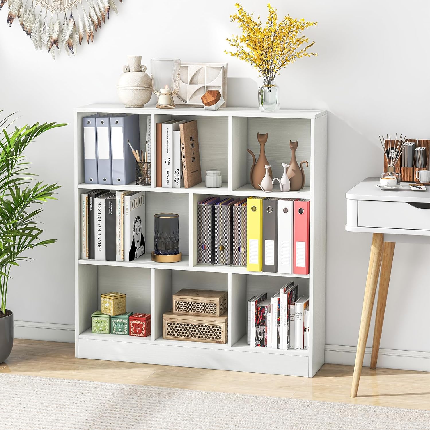 GOPLUS Bibliothèque Géométrique à 5 Étagères 70x24x157CM-Étagère d'Exposition en Forme de S avec Kits Anti-basculement