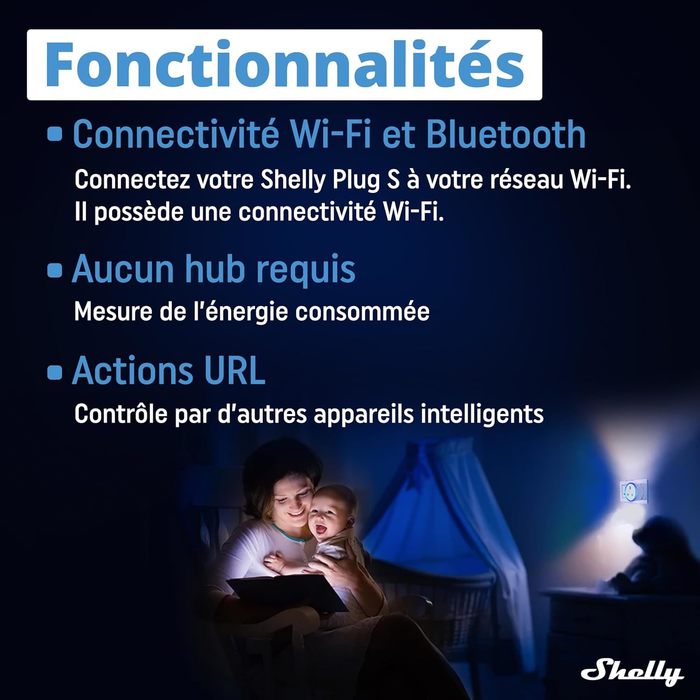 Shelly Plus Plug S - Blanc - Prise connectée Wi-Fi programmable 12A - 2500 W - Horaires & Minuteur - Compteur de conso - Blanc - 3