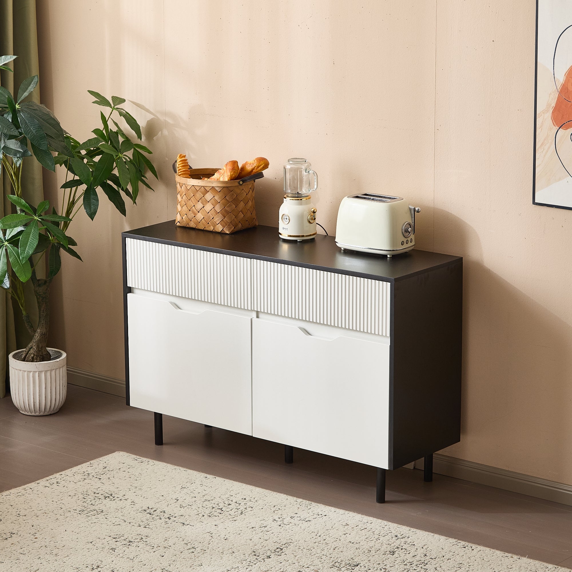 Buffet 9 Cubes HOMCOM - 3 Portes + 3 Compartiments Ouverts - Bois De Pin - Blanc/Gris - 96x30x75 Cm - 11