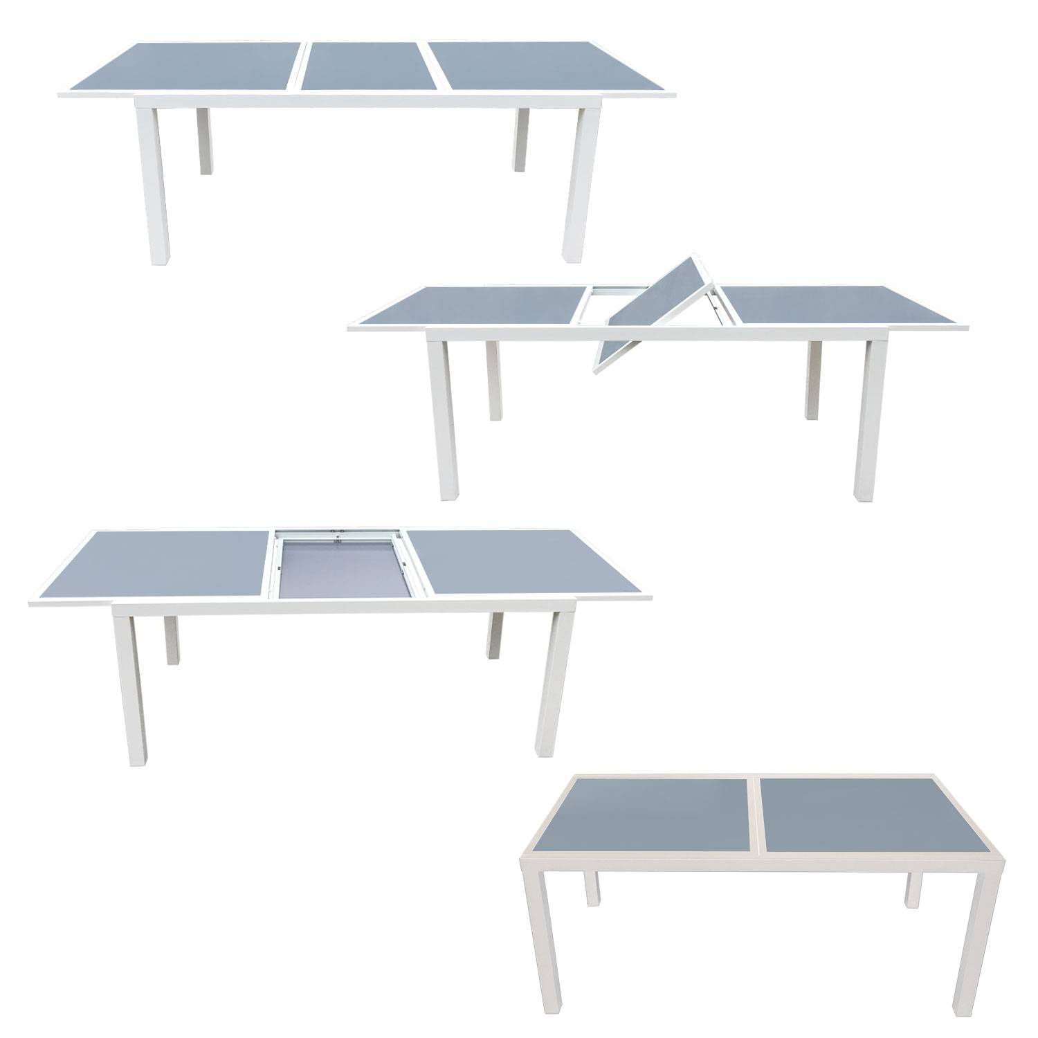 Salon de jardin extensible gris et blanc aluminium 8 places FIRENZE - 7