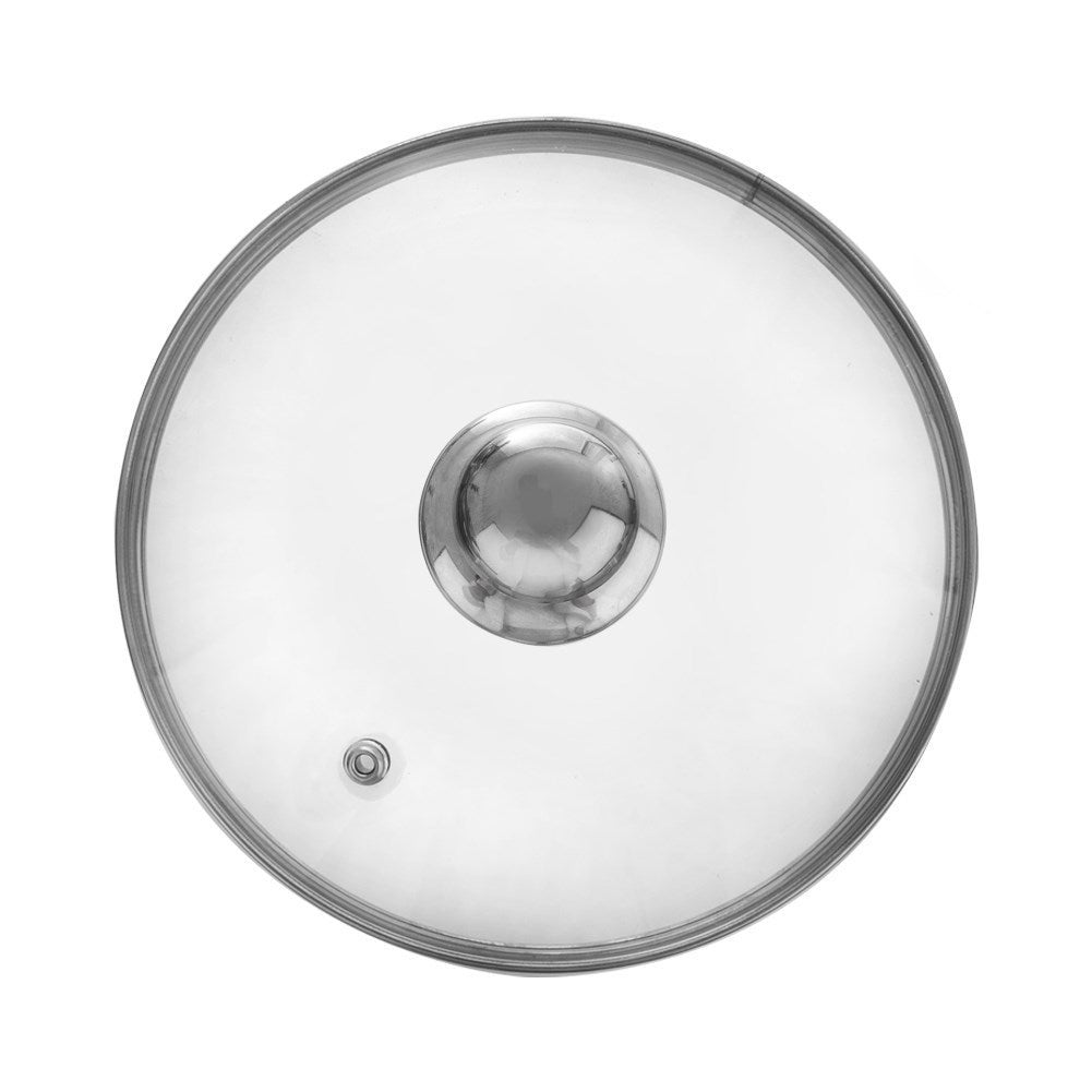 VILDE Universel Couvercle en Verre 30 cm - Bord en Acier Inoxydable - Poignée Pratique