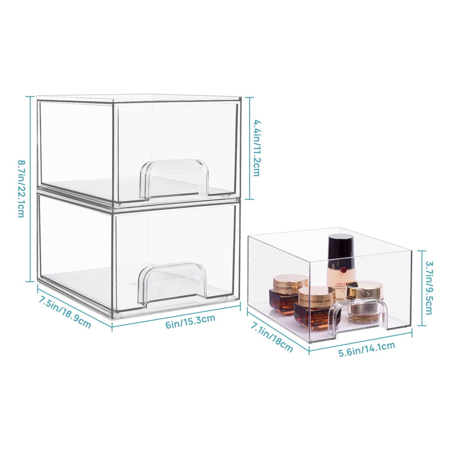 4 Boîtes de rangement empilables en acrylique pour tiroirs de salle de bain, petit rangement pour tiroirs, durables, adaptées aux cuisines ect - 2