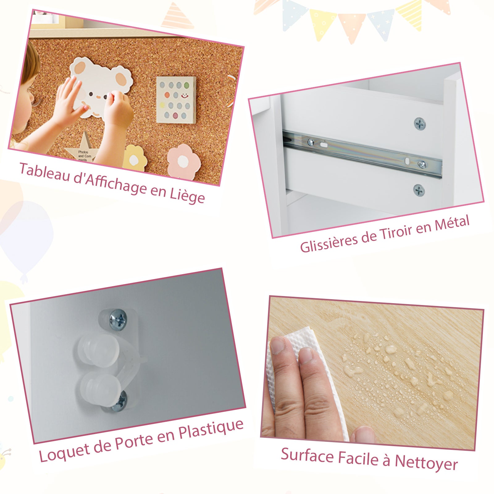 Bureau et Chaise d'Étude pour Enfants 3 Ans+, Table d'Écriture avec Étagères, Tiroir, Armoire de Rangement, pour Chambre, École, Naturel - 3