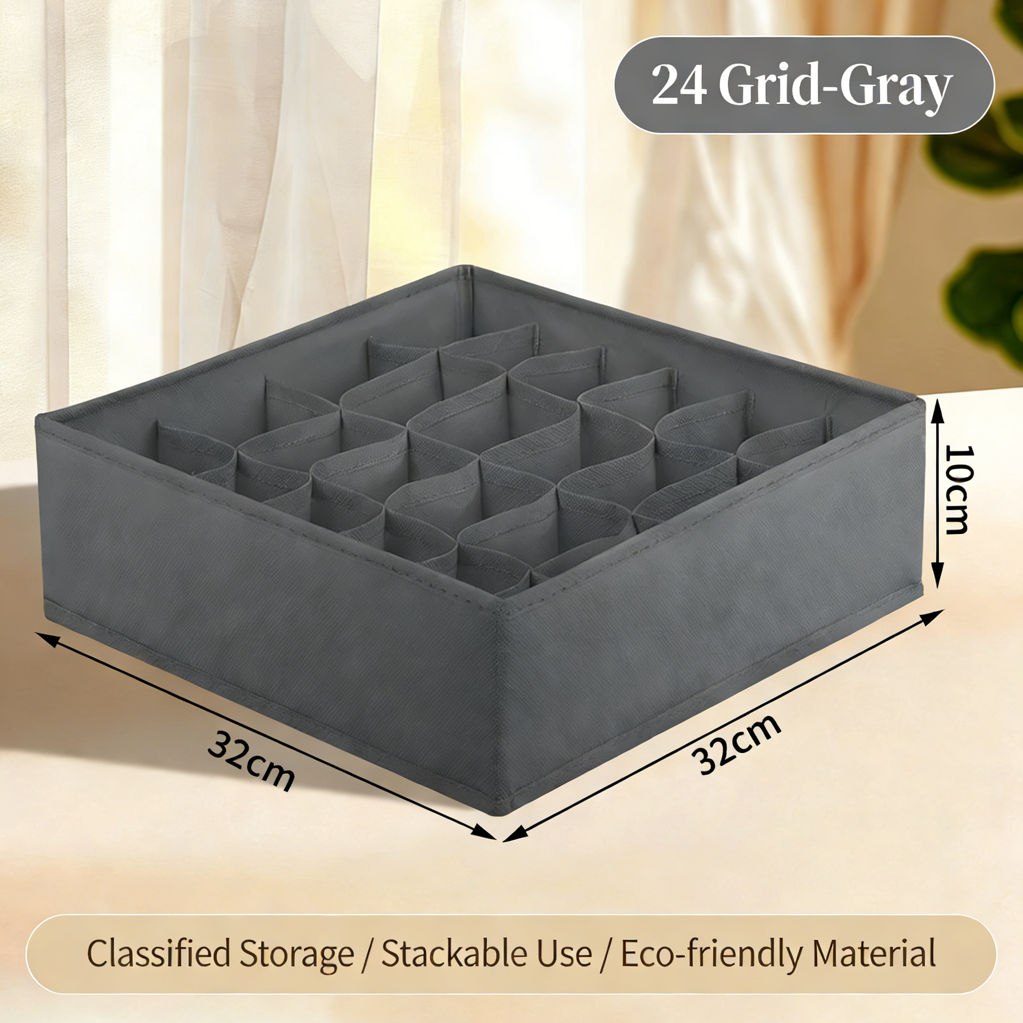 Juego de 3 cajas de almacenaje con 6 y 24 compartimentos, cestas, 32*32*10/32*16*10 cm, aptas para pantalones y ropa - 3