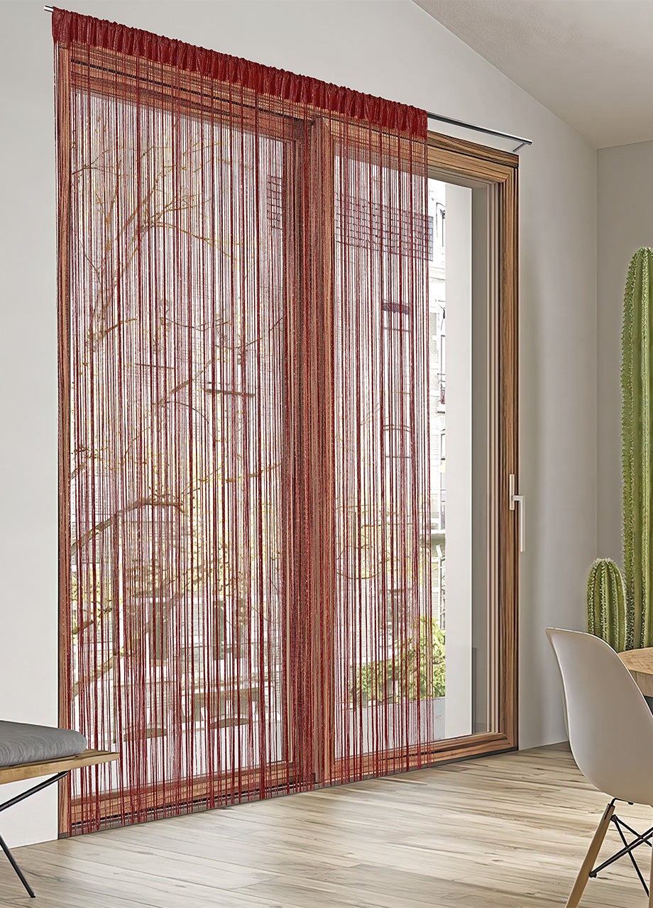 MIUCO Tende Semi-velate Ricamate In Finto Lino - 2 Pannelli 132x213 Cm - Ricamo Marocchino Con Occhielli - Colore Bordeaux - copertina