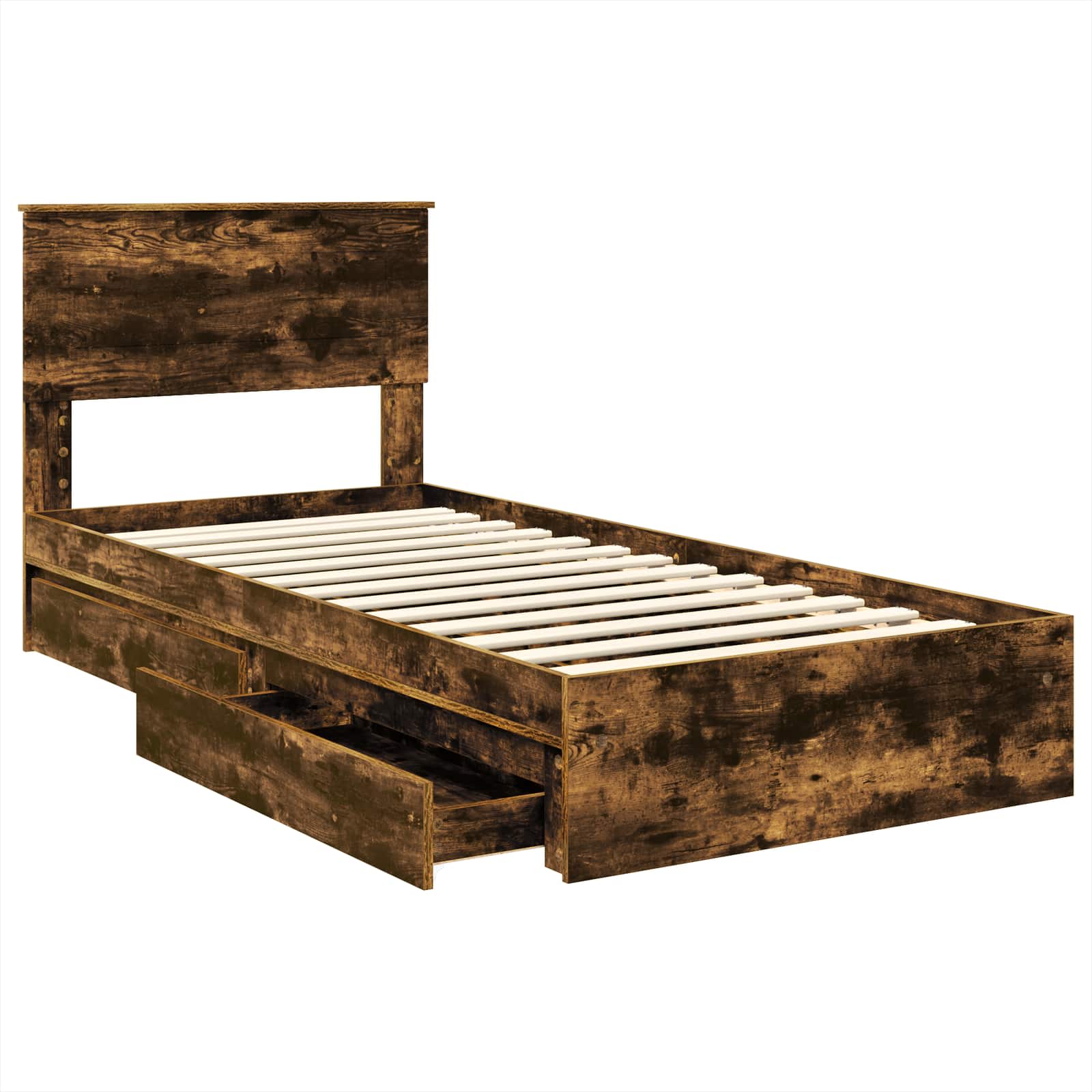 Lit de rangement chêne fumé 75 x 190 cm en panneau de bois - 5
