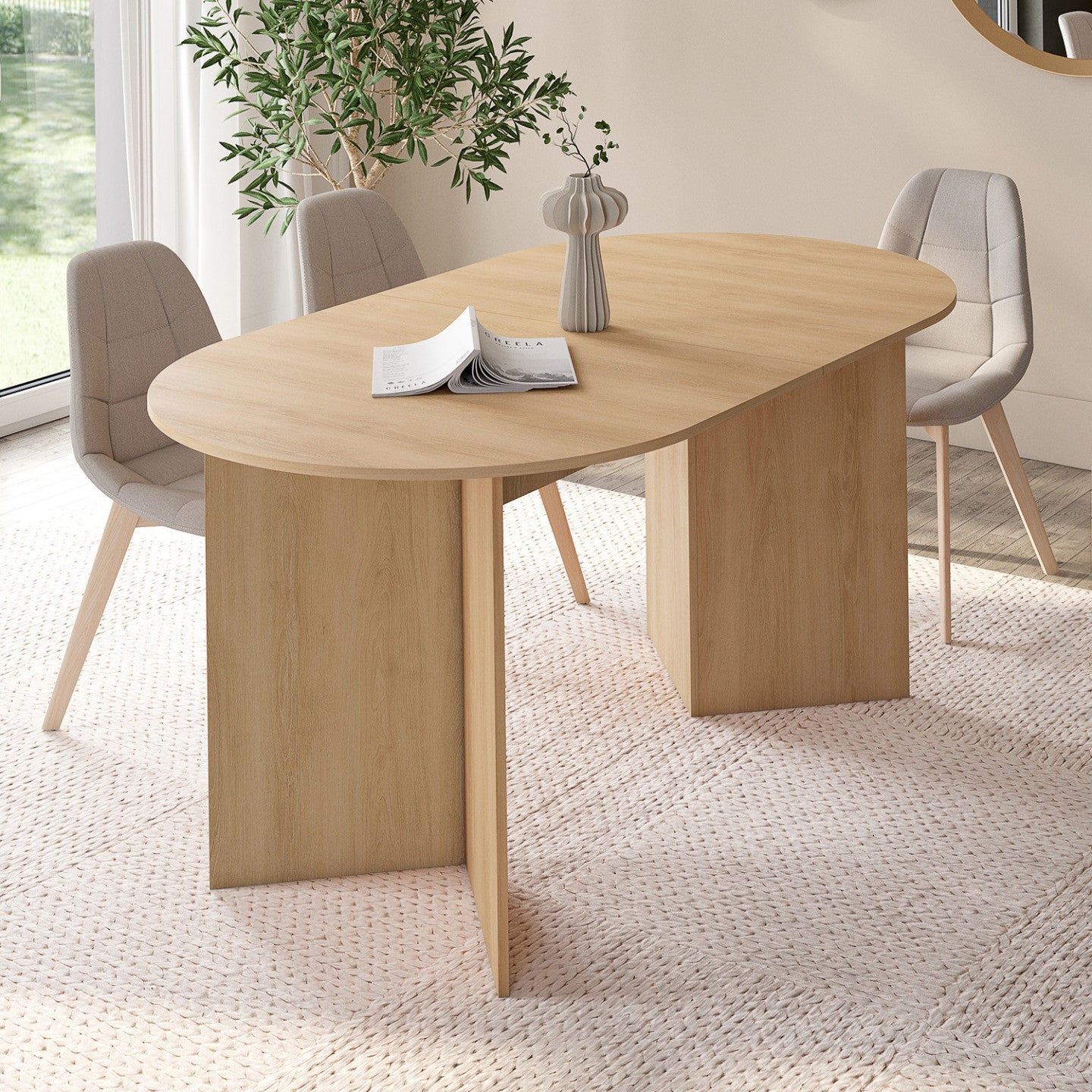 Table à manger extensible ovale MARTHE 6 -10 personnes bois façon hêtre 160-200 cm - 4