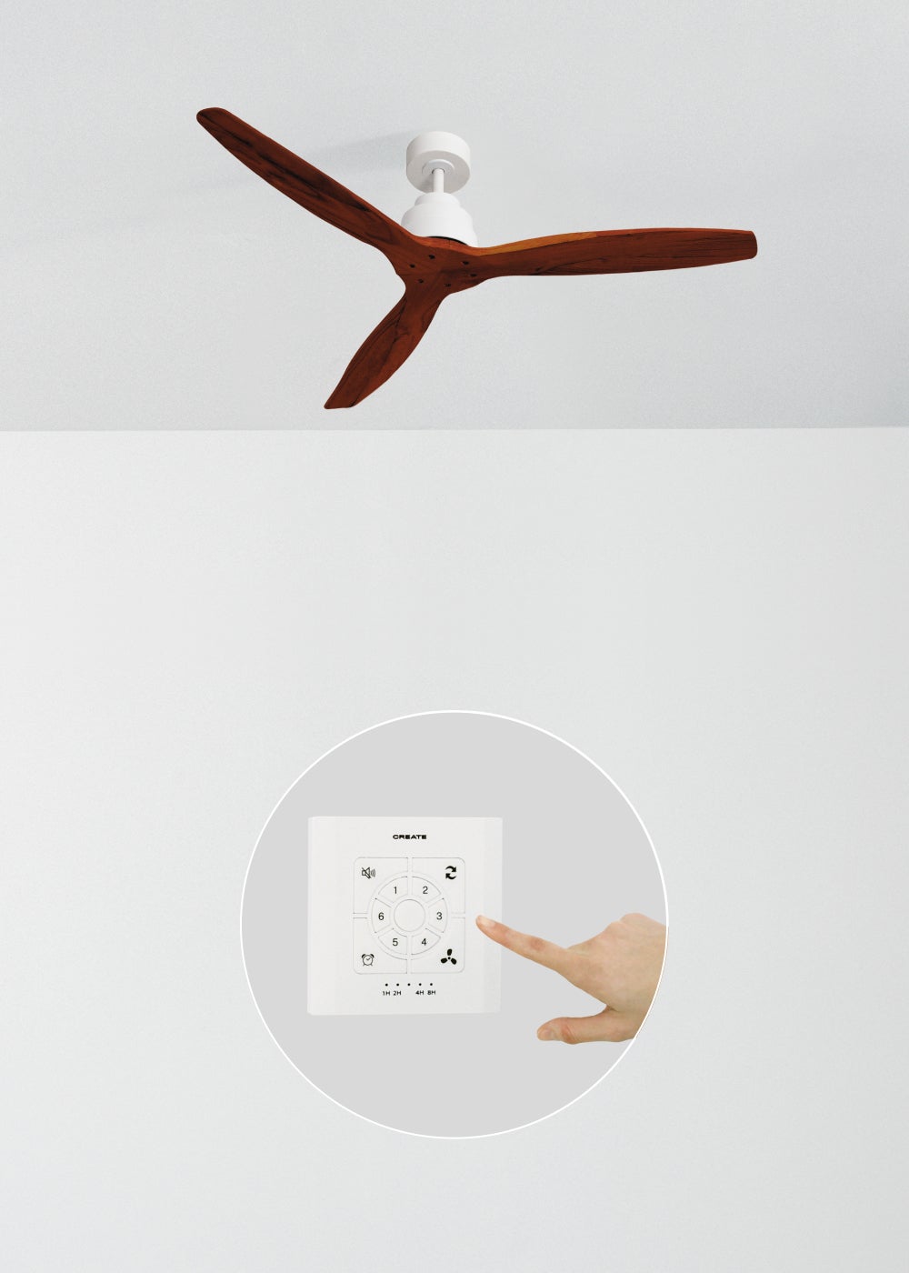 CREATE - WIND STYLANCE M - Ventilateur de plafond 40W silencieux 100% bois Ø 132 cm sans eclaraige avec contrôleur mural - 3