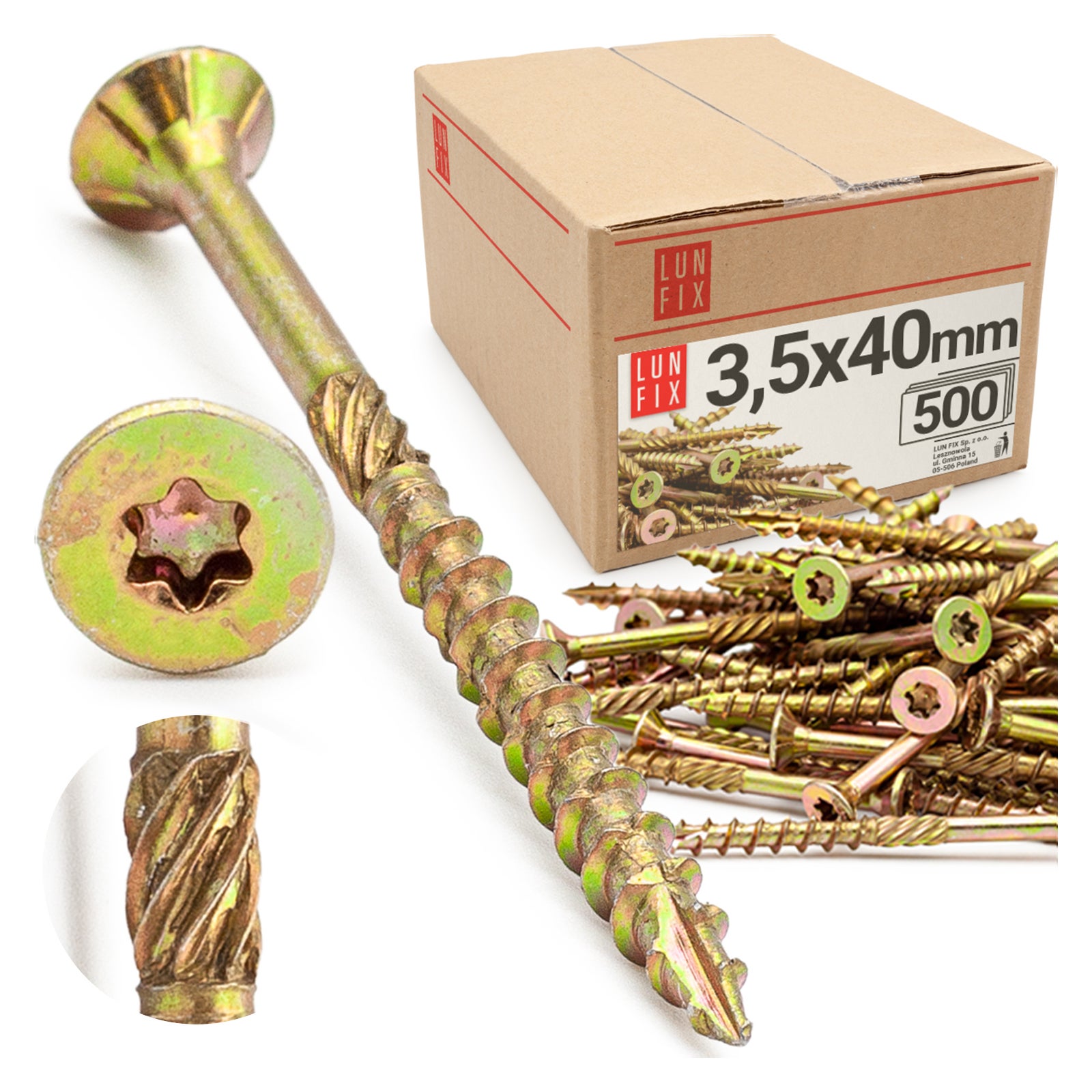 Wkręty ciesielskie z łbem stożkowym 3,5x40mm 500szt.