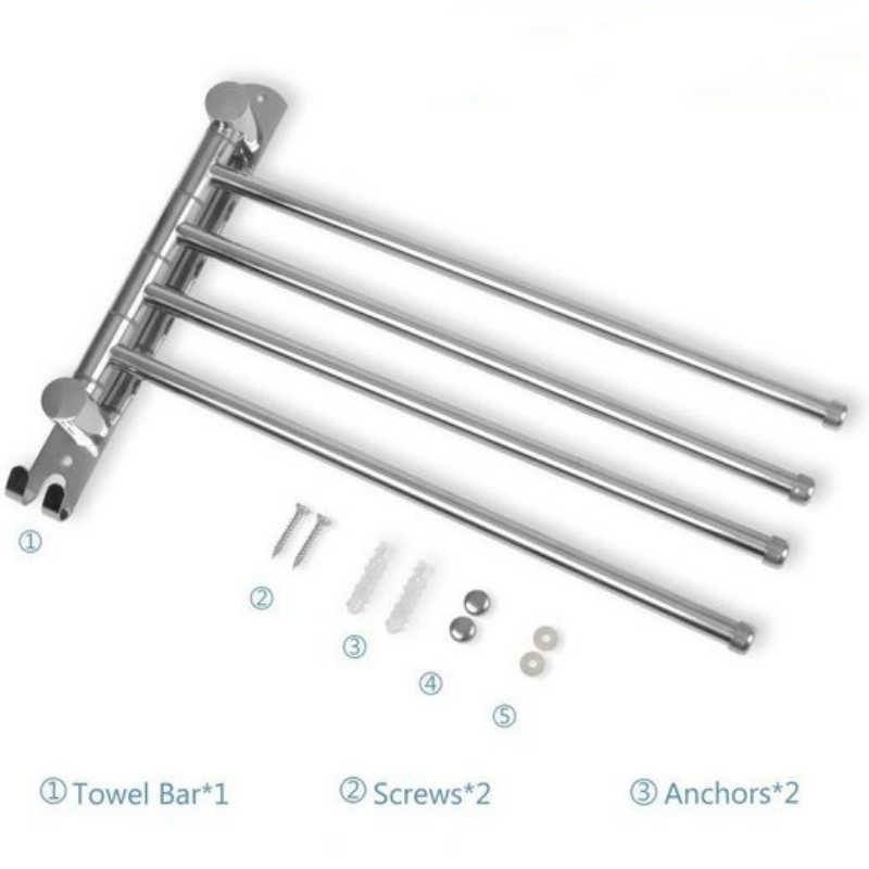 Wieszak na ręczniki ze stali nierdzewnej, obrotowy o 180° - 4 poziomy - Srebrny - 35 cm - 4
