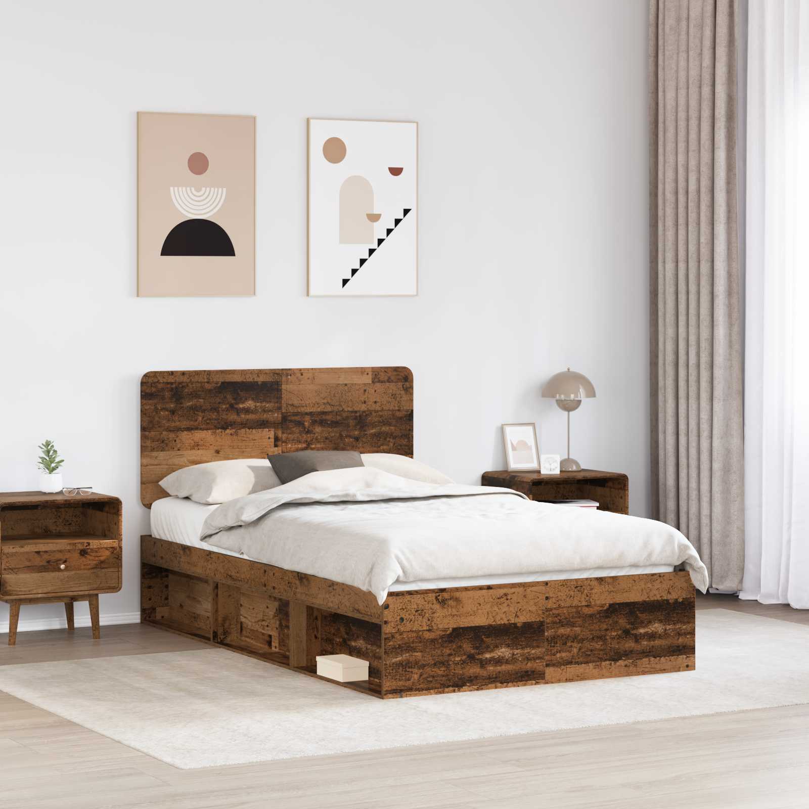 Cadre de lit bois ancien 135 x 190 cm en pin massif - 3