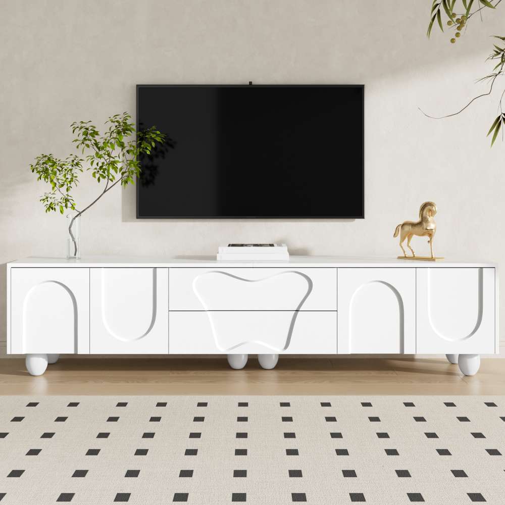 Stojak pod telewizor 180 cm z drewnianymi nogami – nowoczesny minimalistyczny design, pojemna i elegancka przestrzeń do przechowywania w salonie