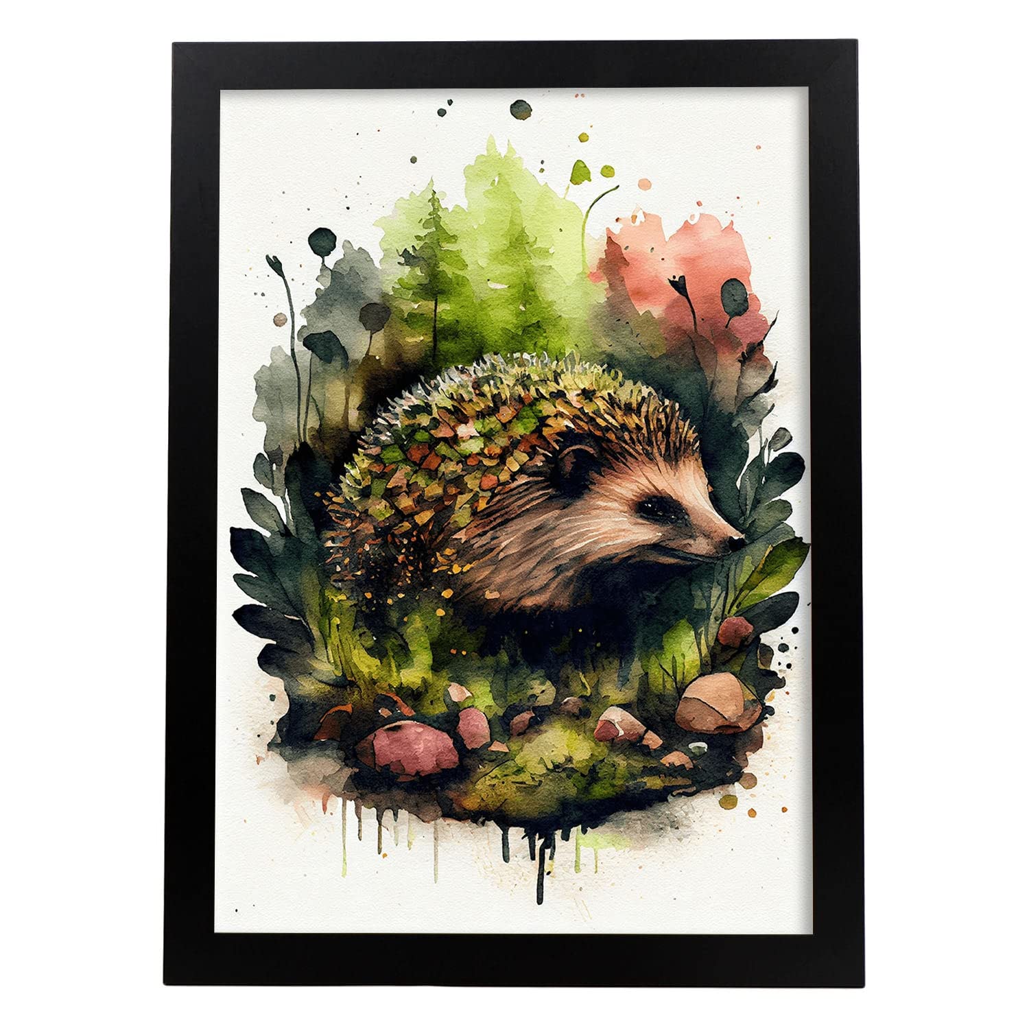 Nacnic poster de erizo en estilo acuarela ilustraciones a todo color de animales salvajes en la naturaleza y diseño de interiores a3 con marco negro