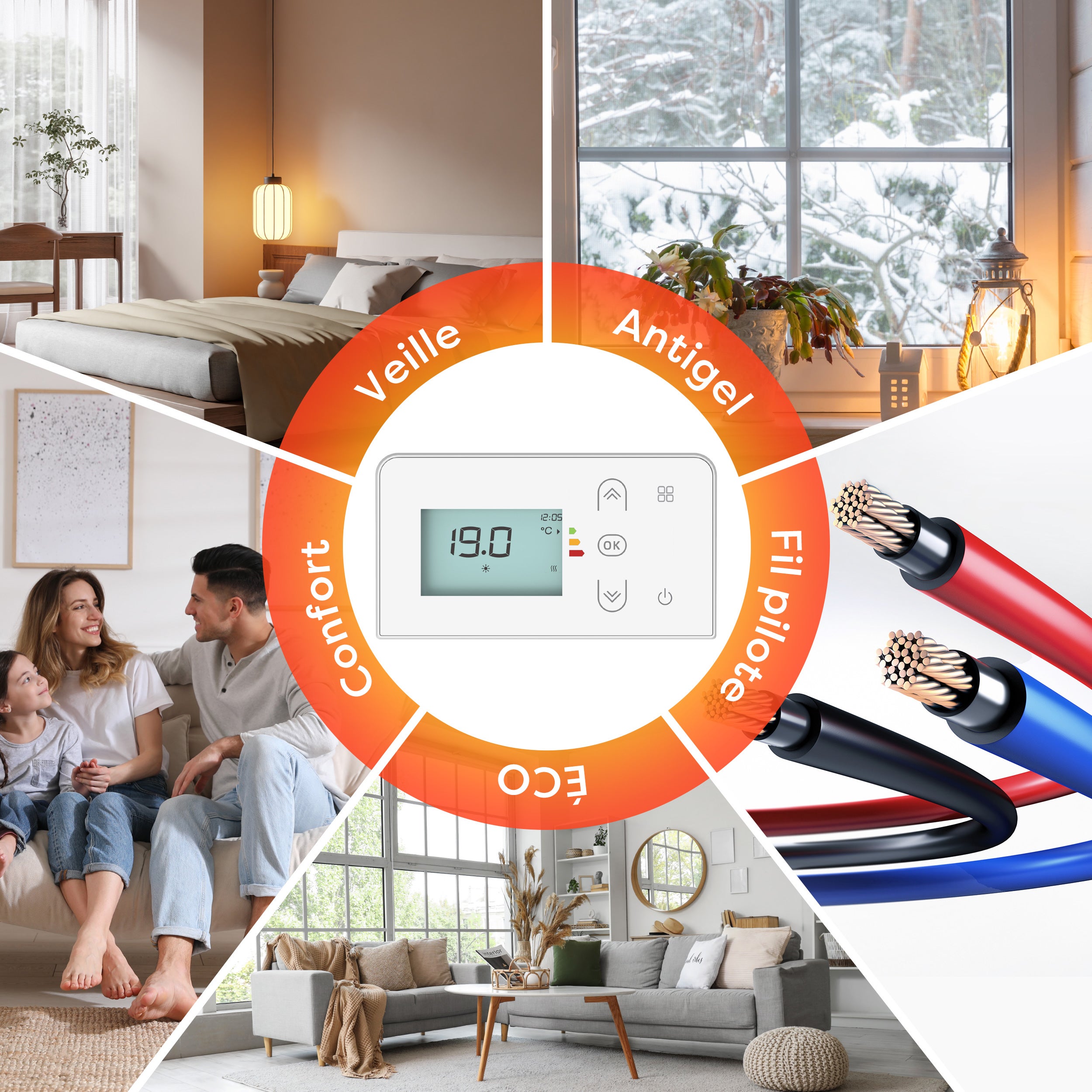 CIARRA Radiateur connecté à inertie sèche céramique 1000W Double coeur de chauffe Programmable 5 Modes Silencieux Blanc mat CDHTD10A-W - 4