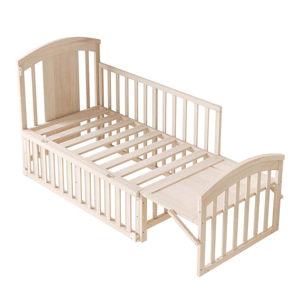 Lettino multifunzione in legno naturale con fasciatoio, contenitore pieghevole, estensibile 124x70x96 cm, senza materasso - 7