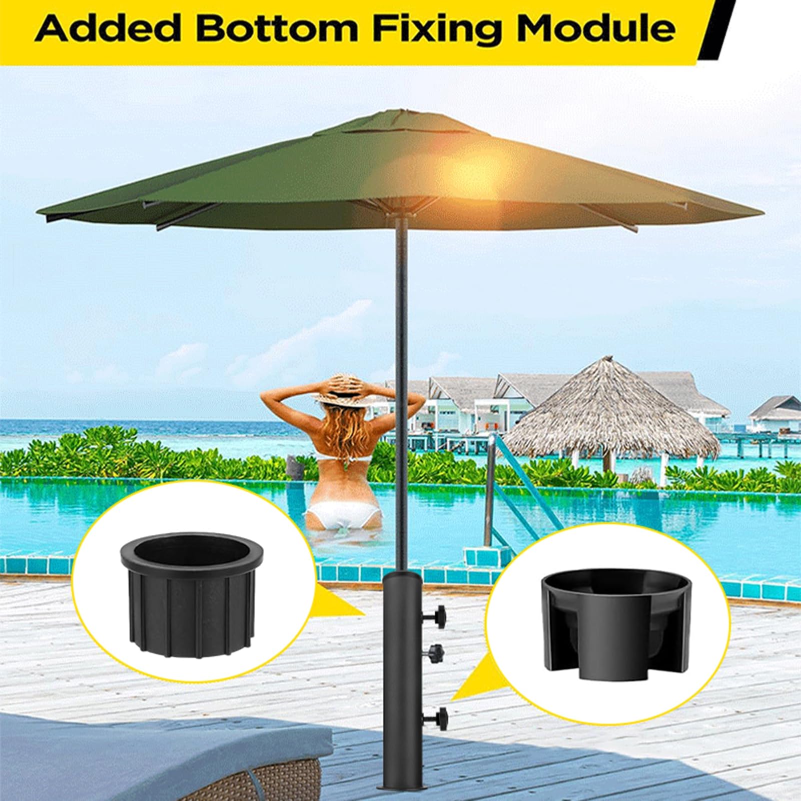 Kit de support de parasol universel avec tube d'insertion et manchon de fixation pour mât, pour extérieur et jardin, Noir - 4