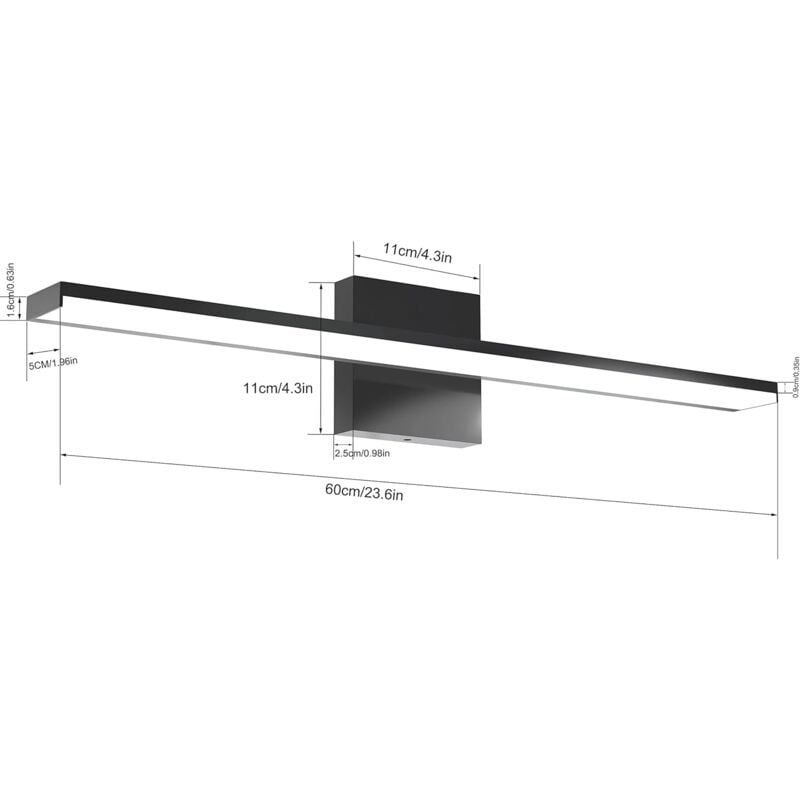 Miroir LED salle de bain 60 cm - 12W 1200LM, lumière froide 6000K, éclairage sans scintillement, IP44, pour salle de bain, moderne et pratique - 3